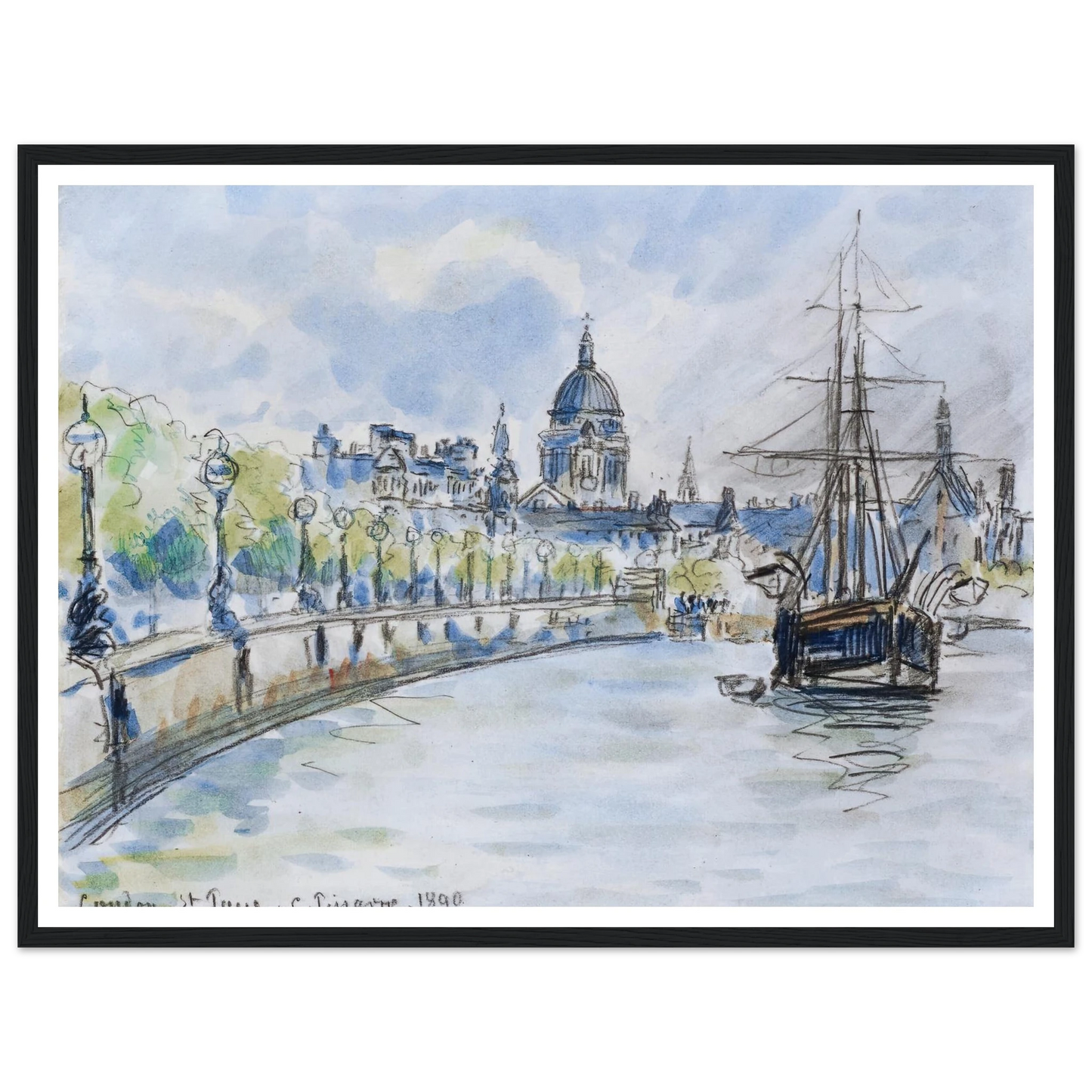 London, St. Paul’s Cathedral (1890) Art Print | Camille Pissarro - Framed Poster - 30x40 cm / 12x16″ - Black frame