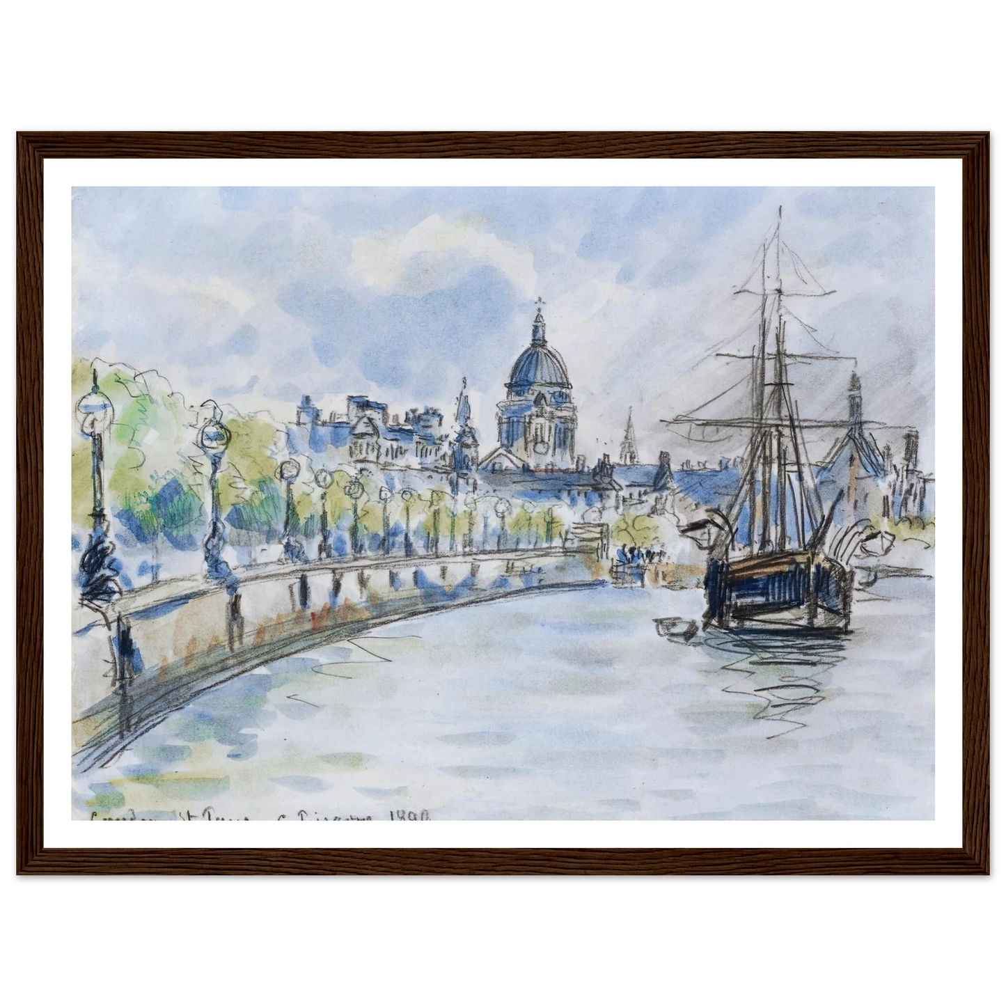London, St. Paul’s Cathedral (1890) Art Print | Camille Pissarro - Framed Poster - 30x40 cm / 12x16″ - Black frame