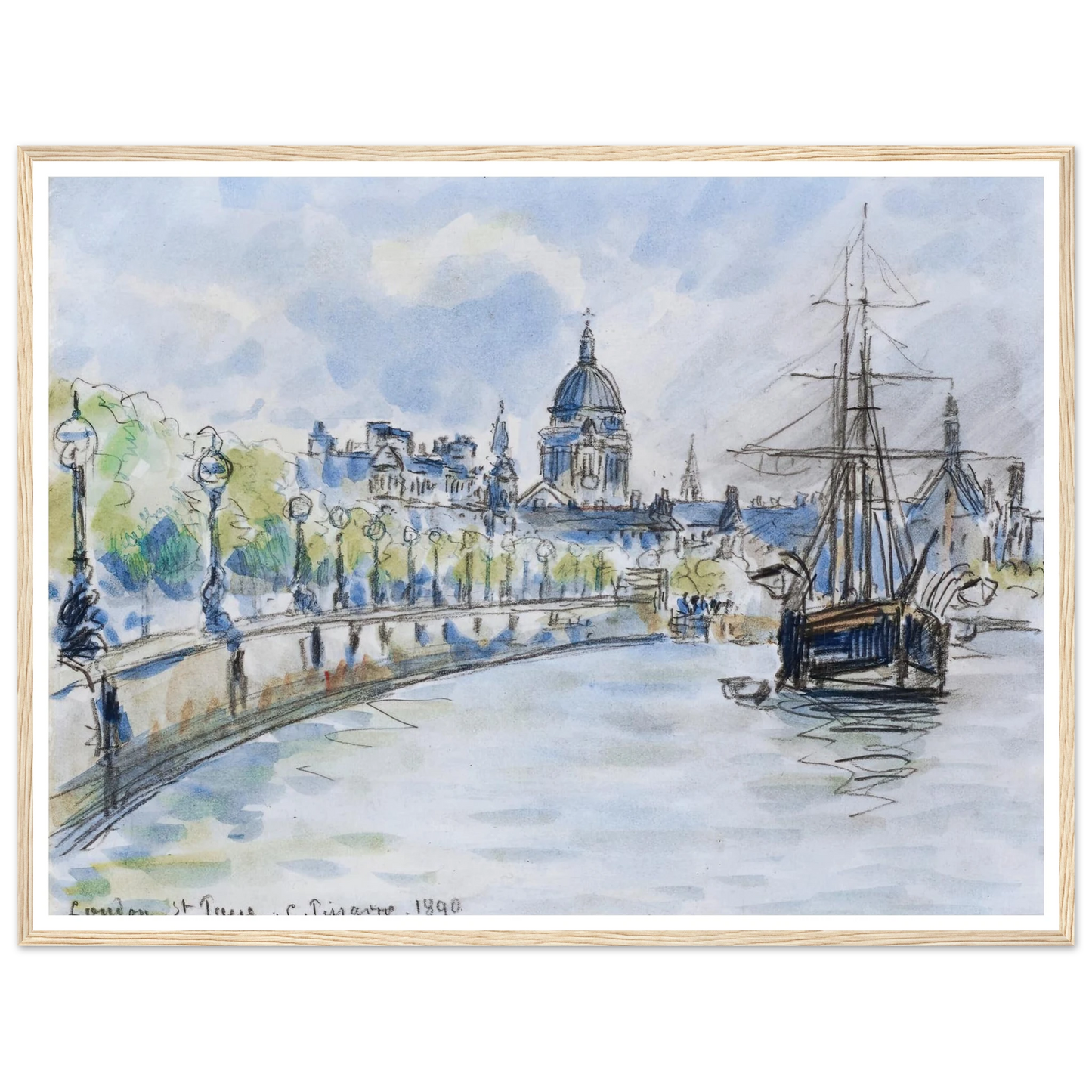 London, St. Paul’s Cathedral (1890) Art Print | Camille Pissarro - Framed Poster - 30x40 cm / 12x16″ - Black frame