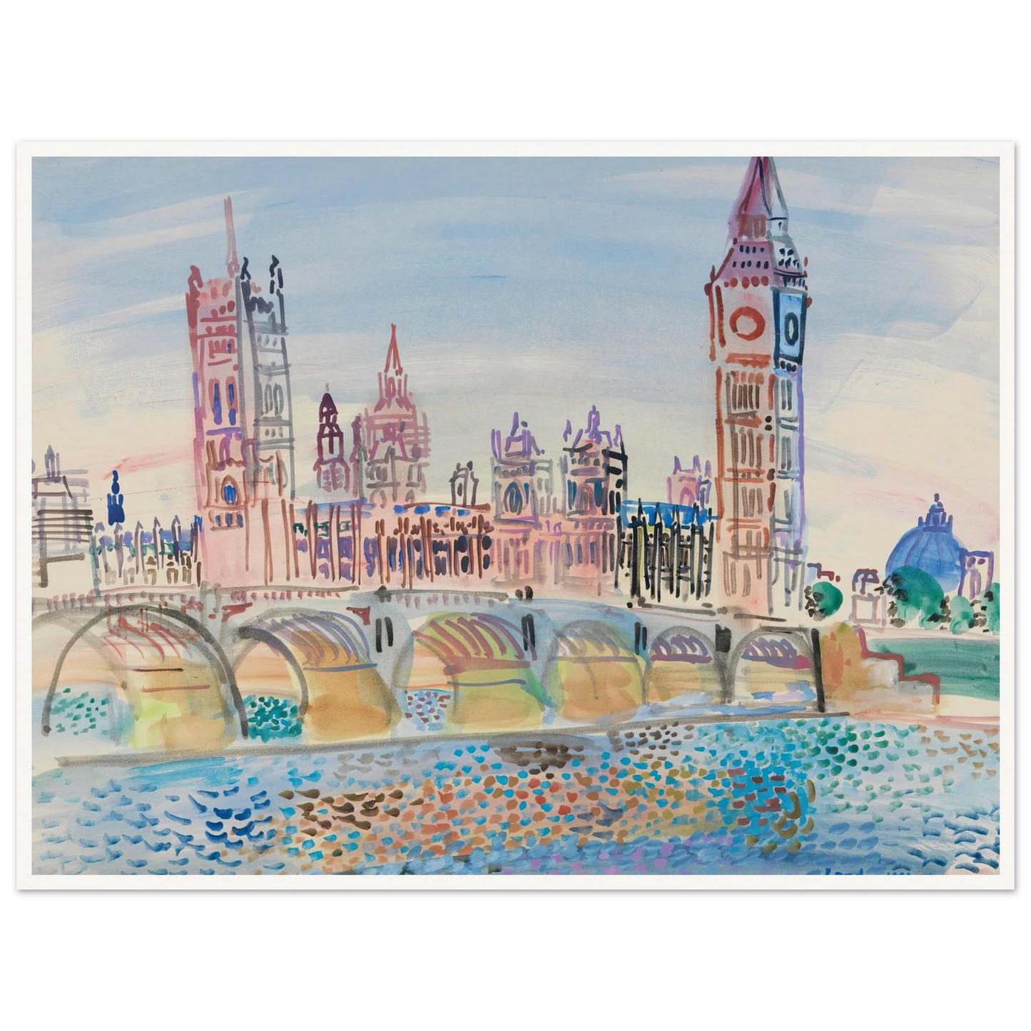 Londres, le Parlement (1930) Art Print | Raoul Dufy - Framed Poster - 30x40 cm / 12x16″ - Black frame