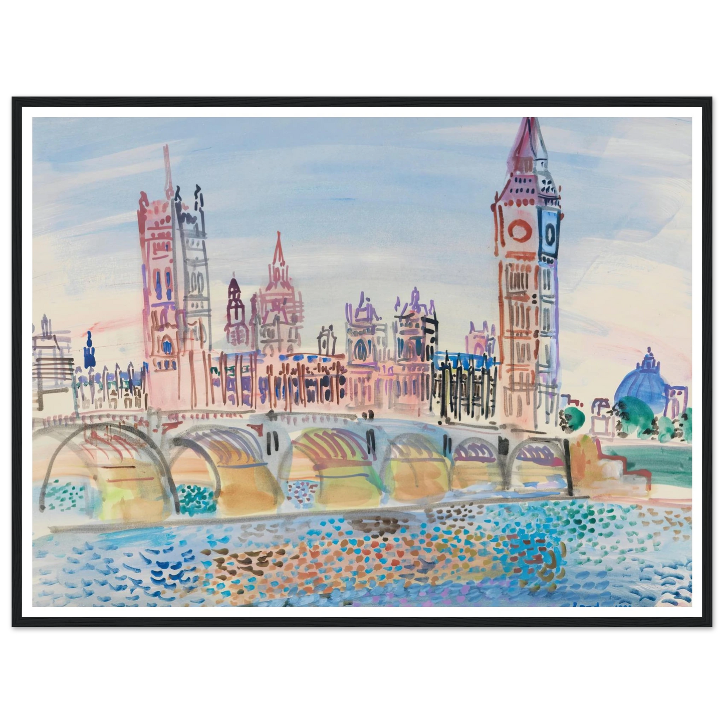 Londres, le Parlement (1930) Art Print | Raoul Dufy - Framed Poster - 30x40 cm / 12x16″ - Black frame