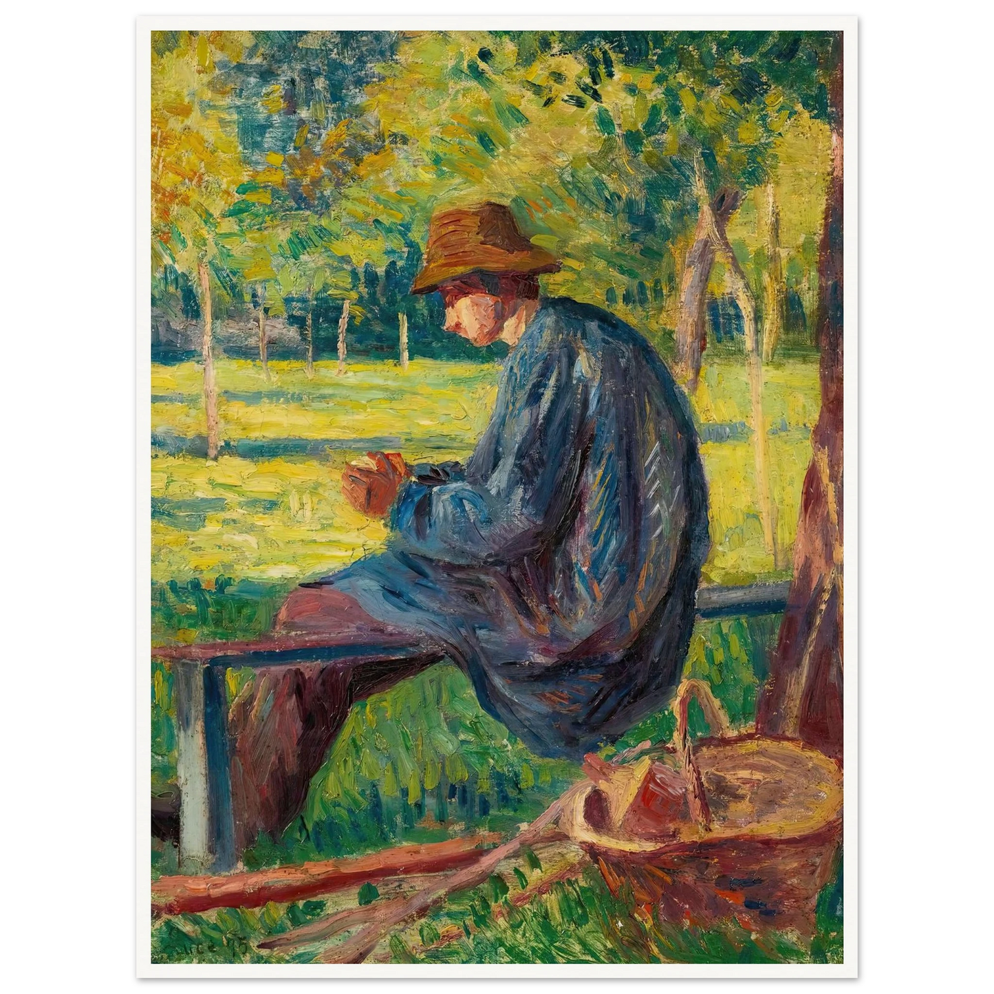Ludovic Rodo Pissarro Dans Le Jardin De Son Père À Eragny (1895) Art Print | Maximilien Luce - Framed Poster - 30x40 cm / 12x16″ - Black frame