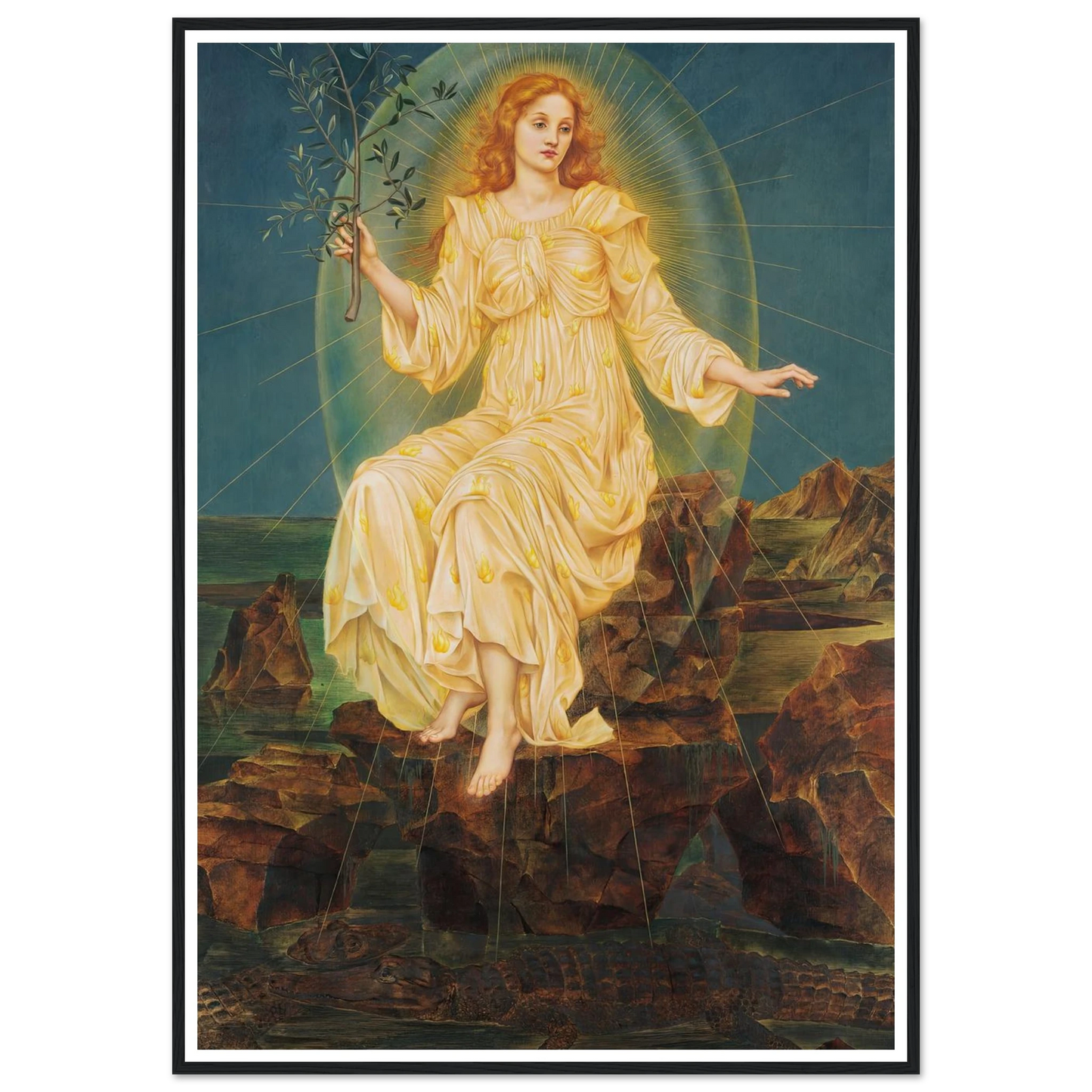 Lux in Tenebris (circa 1895) Art Print | Evelyn de Morgan - Framed Poster - 30x40 cm / 12x16″ - Black frame