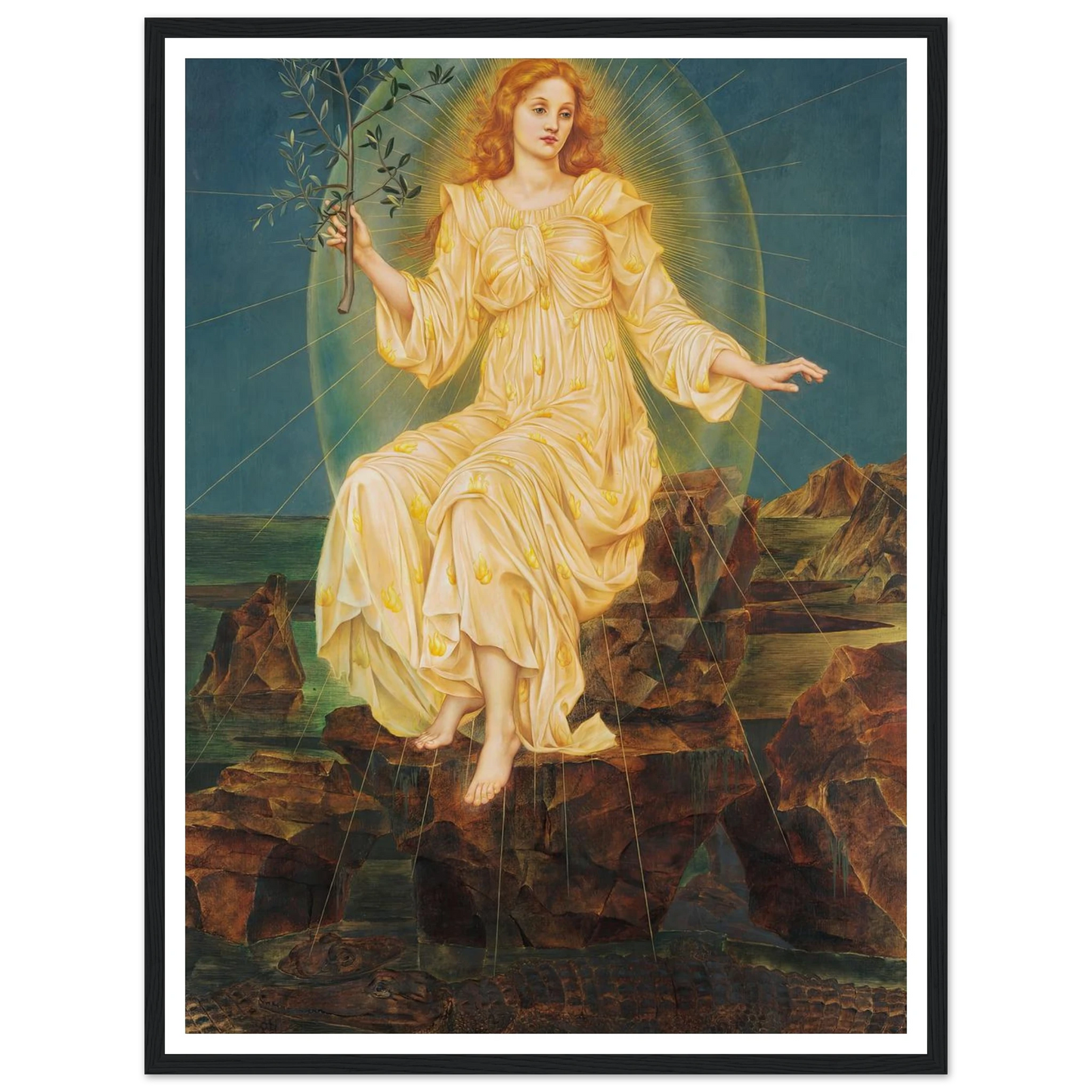 Lux in Tenebris (circa 1895) Art Print | Evelyn de Morgan - Framed Poster - 30x40 cm / 12x16″ - Black frame