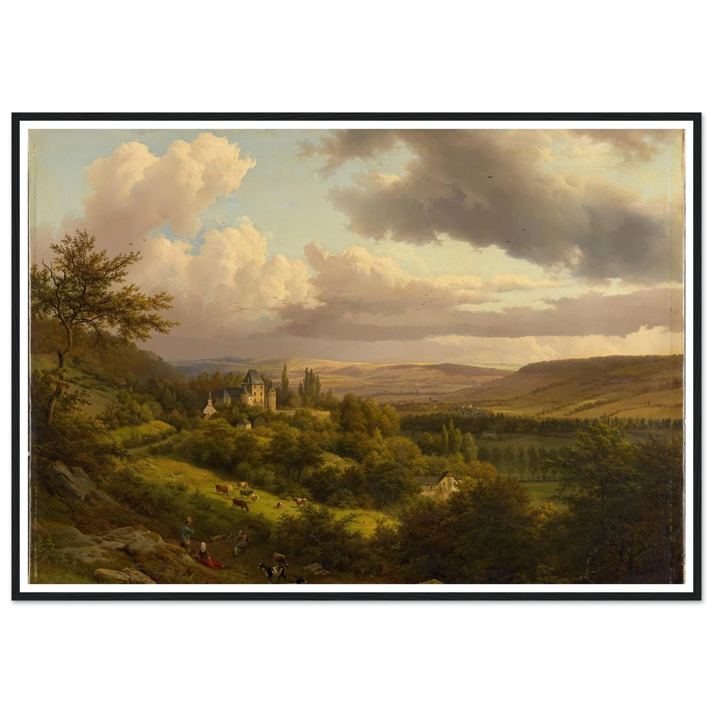 Luxemburgische Landschaft mit Blick auf Schloss Berg (1846) Art Print | Barend Cornelis Koekkoek - Framed Poster - 30x40 cm / 12x16″ - Black frame