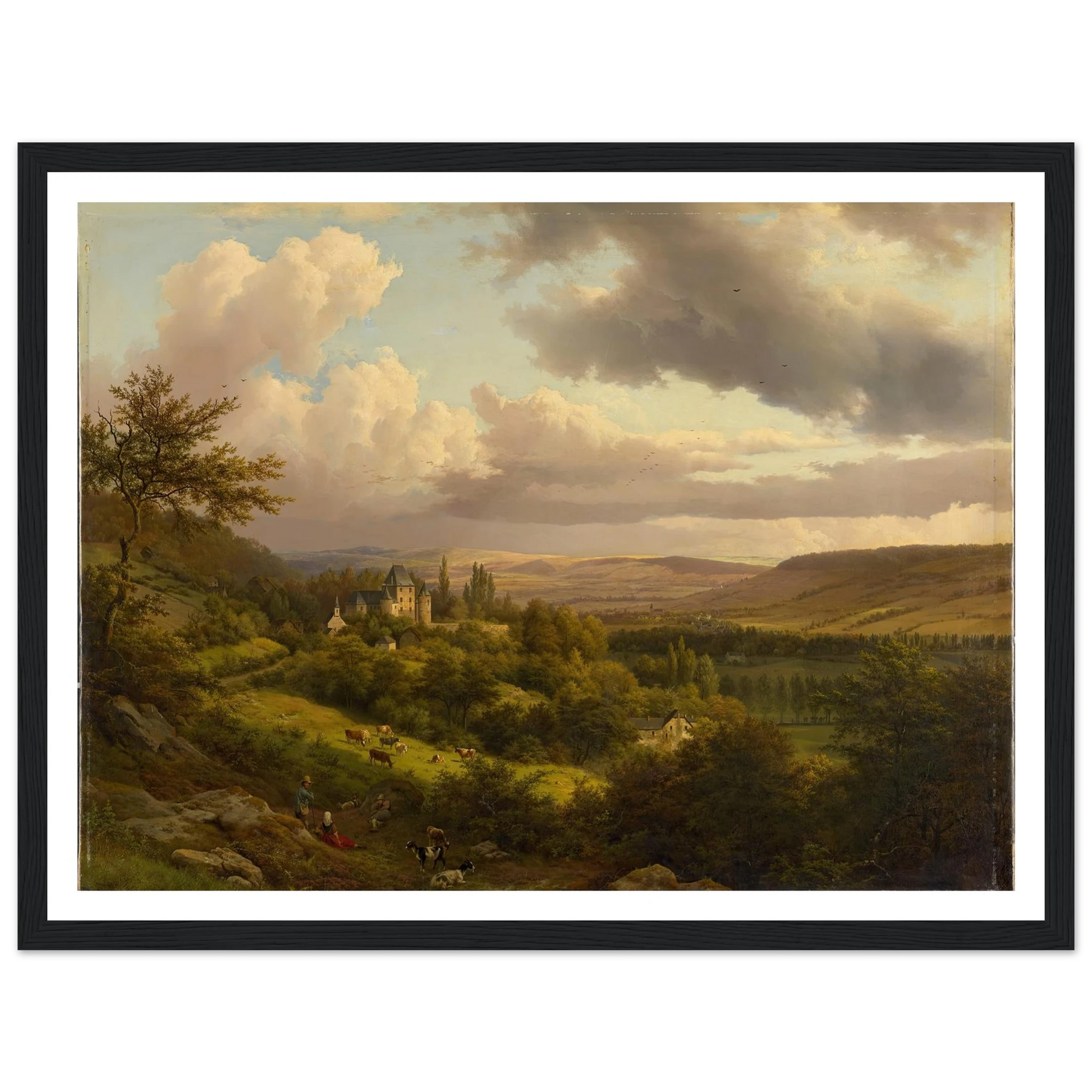 Luxemburgische Landschaft mit Blick auf Schloss Berg (1846) Art Print | Barend Cornelis Koekkoek - Framed Poster - 30x40 cm / 12x16″ - Black frame