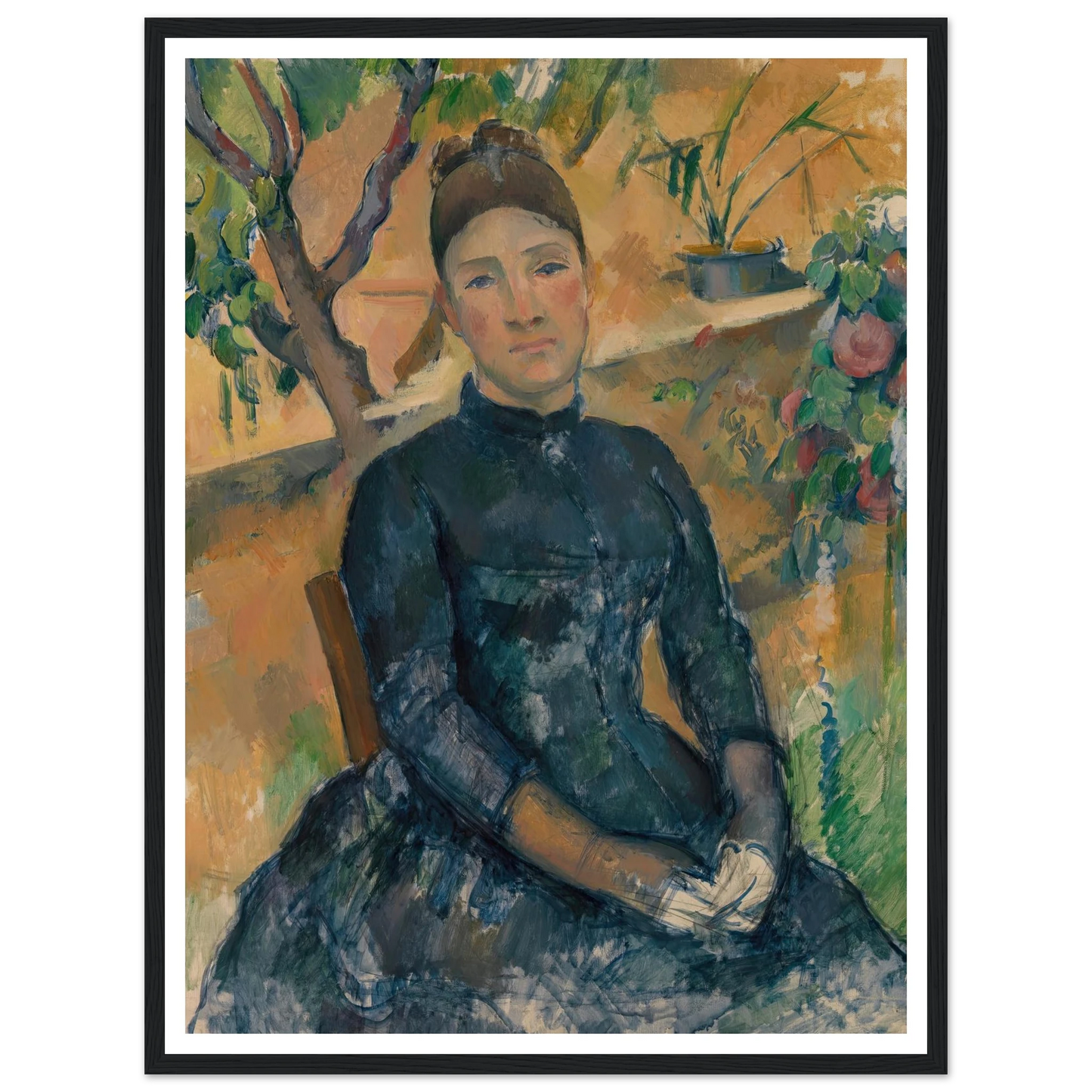 Madame Cézanne in the Conservatory (1891) Art Print | Paul Cezanne - Framed Poster - 30x40 cm / 12x16″ - Black frame