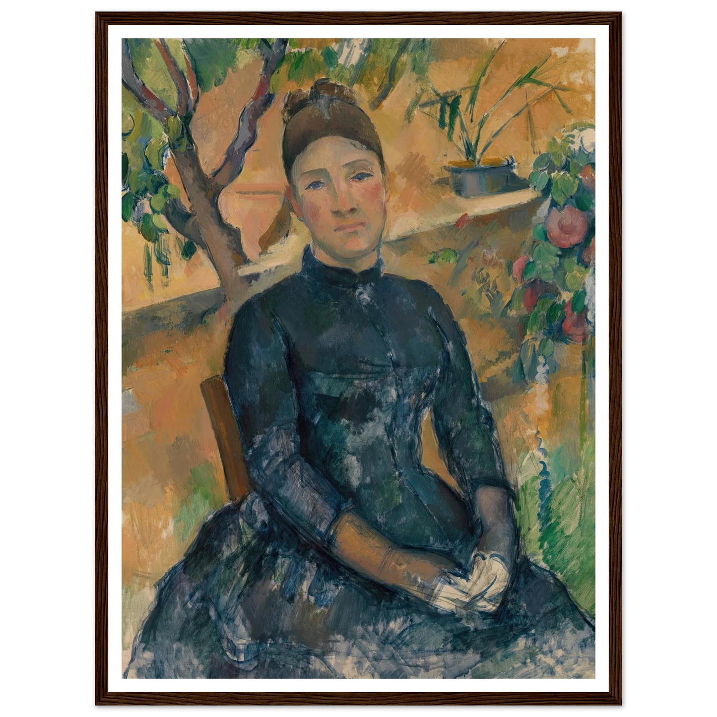 Madame Cézanne in the Conservatory (1891) Art Print | Paul Cezanne - Framed Poster - 30x40 cm / 12x16″ - Black frame