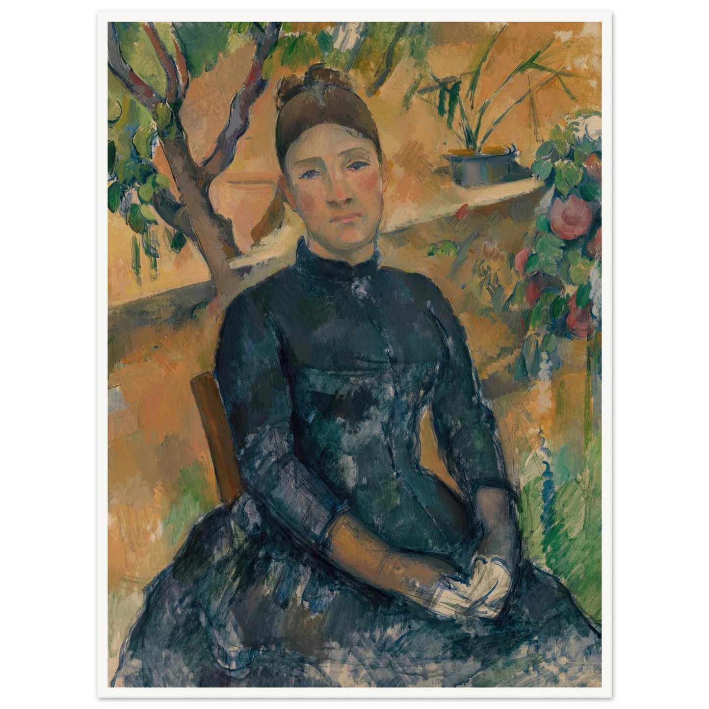 Madame Cézanne in the Conservatory (1891) Art Print | Paul Cezanne - Framed Poster - 30x40 cm / 12x16″ - Black frame
