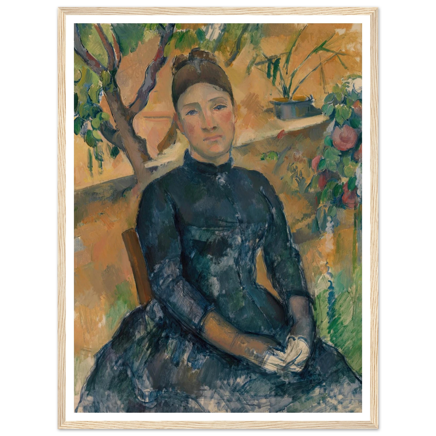 Madame Cézanne in the Conservatory (1891) Art Print | Paul Cezanne - Framed Poster - 30x40 cm / 12x16″ - Black frame