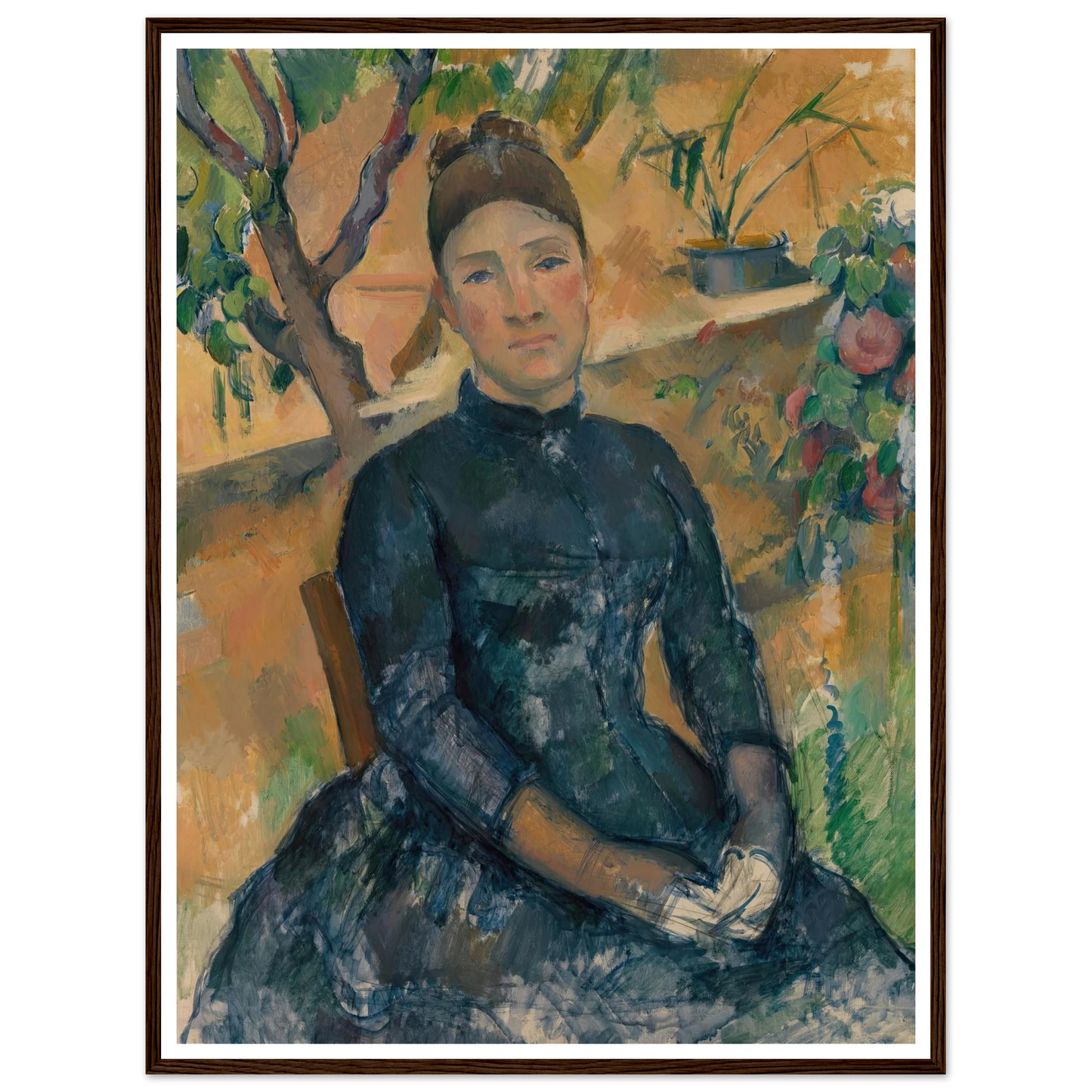 Madame Cézanne in the Conservatory (1891) Art Print | Paul Cezanne - Framed Poster - 30x40 cm / 12x16″ - Black frame