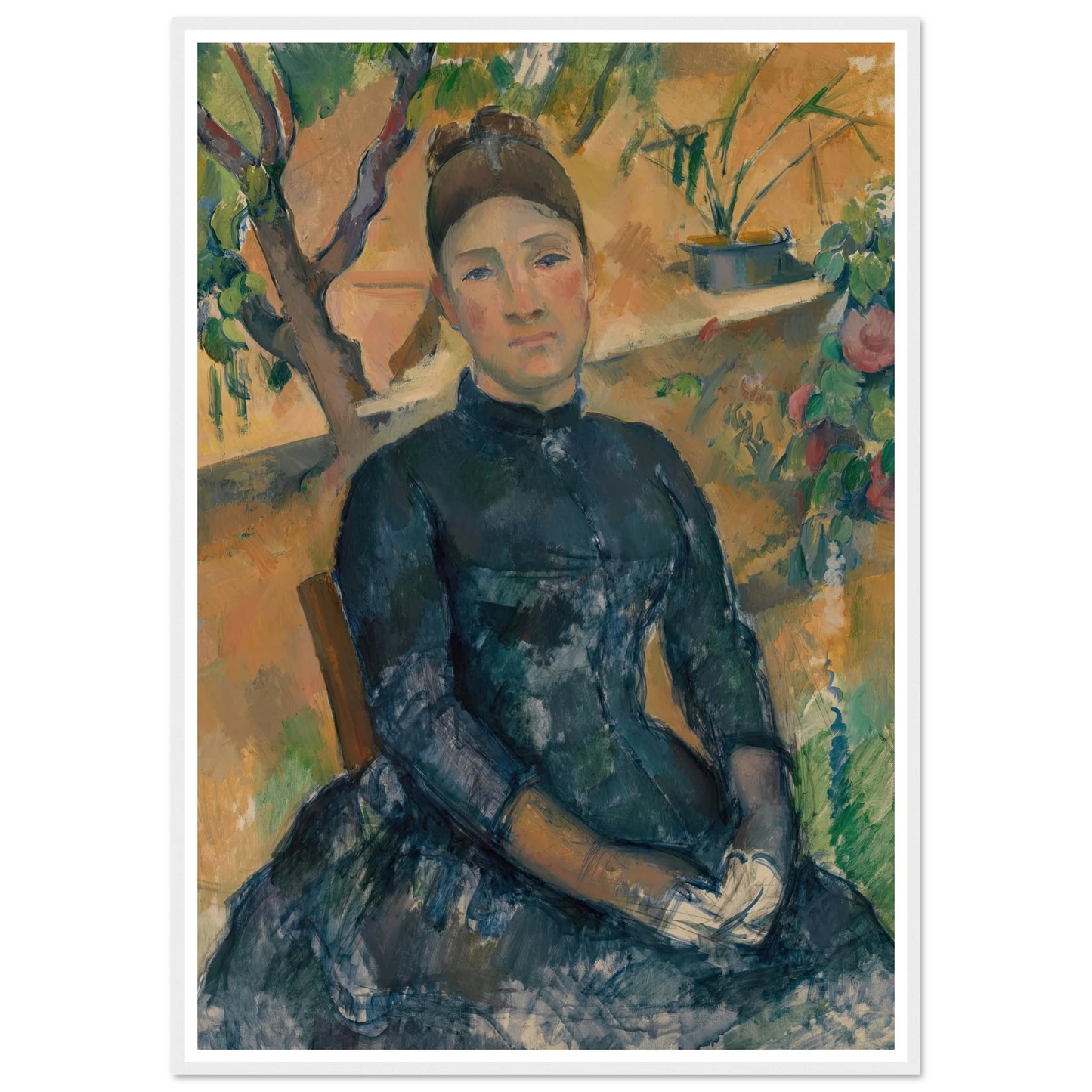 Madame Cézanne in the Conservatory (1891) Art Print | Paul Cezanne - Framed Poster - 30x40 cm / 12x16″ - Black frame