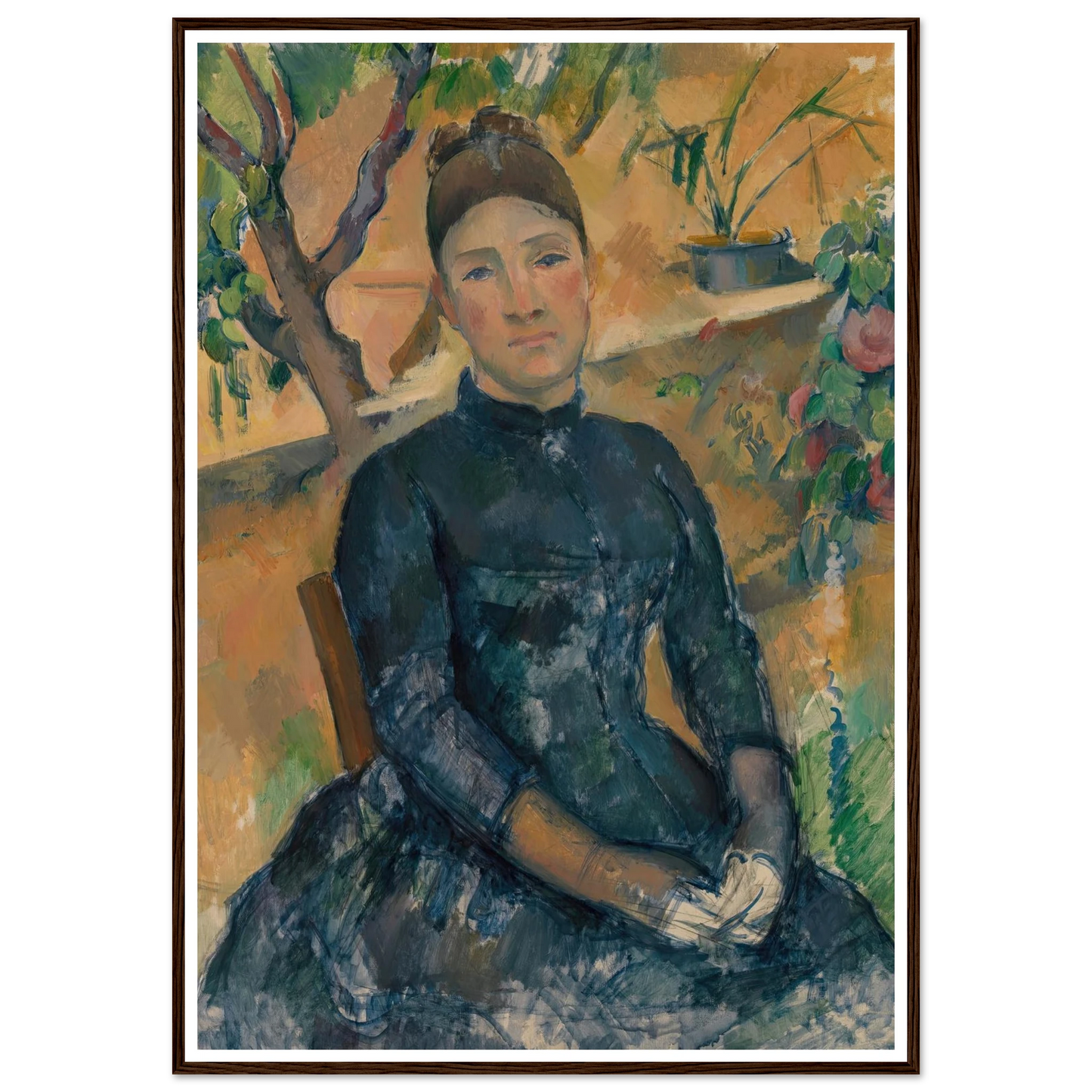 Madame Cézanne in the Conservatory (1891) Art Print | Paul Cezanne - Framed Poster - 30x40 cm / 12x16″ - Black frame