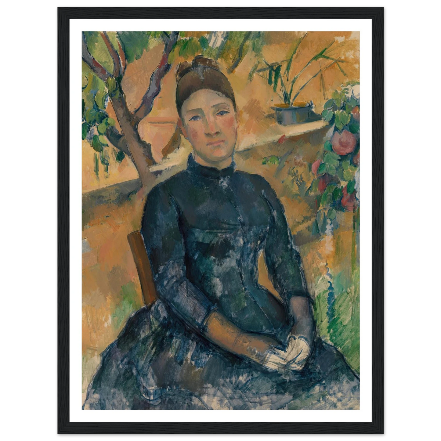 Madame Cézanne in the Conservatory (1891) Art Print | Paul Cezanne - Framed Poster - 30x40 cm / 12x16″ - Black frame