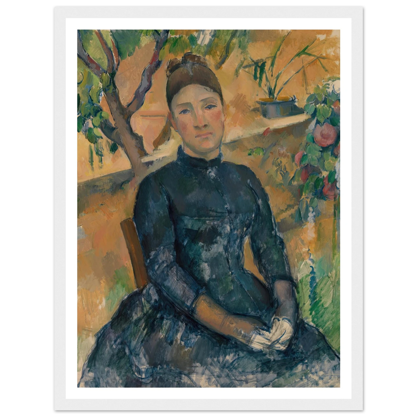 Madame Cézanne in the Conservatory (1891) Art Print | Paul Cezanne - Framed Poster - 30x40 cm / 12x16″ - Black frame