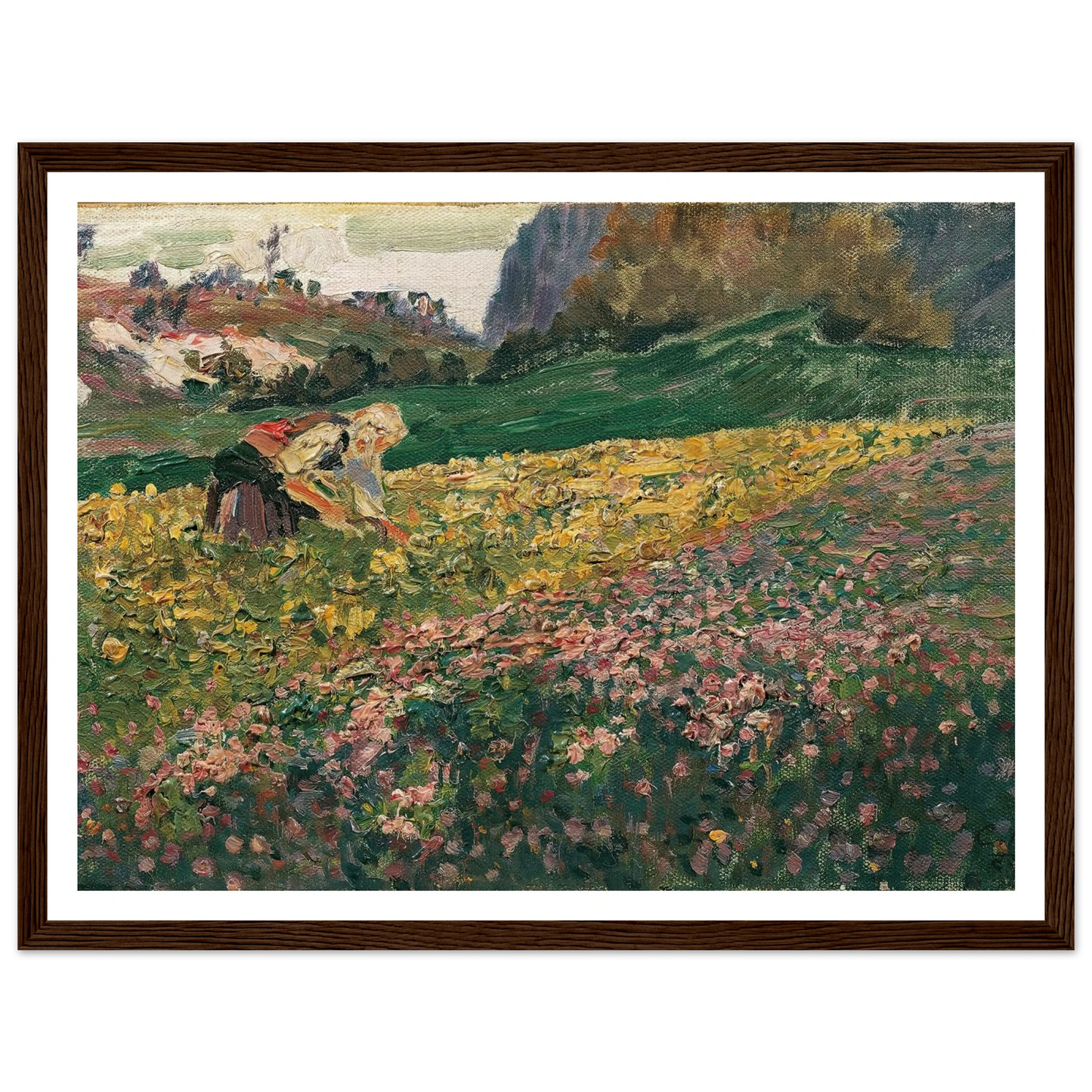 Mädchen in der Blumenwiese (1909) Art Print | Carl Moll - Framed Poster - 30x40 cm / 12x16″ - Black frame