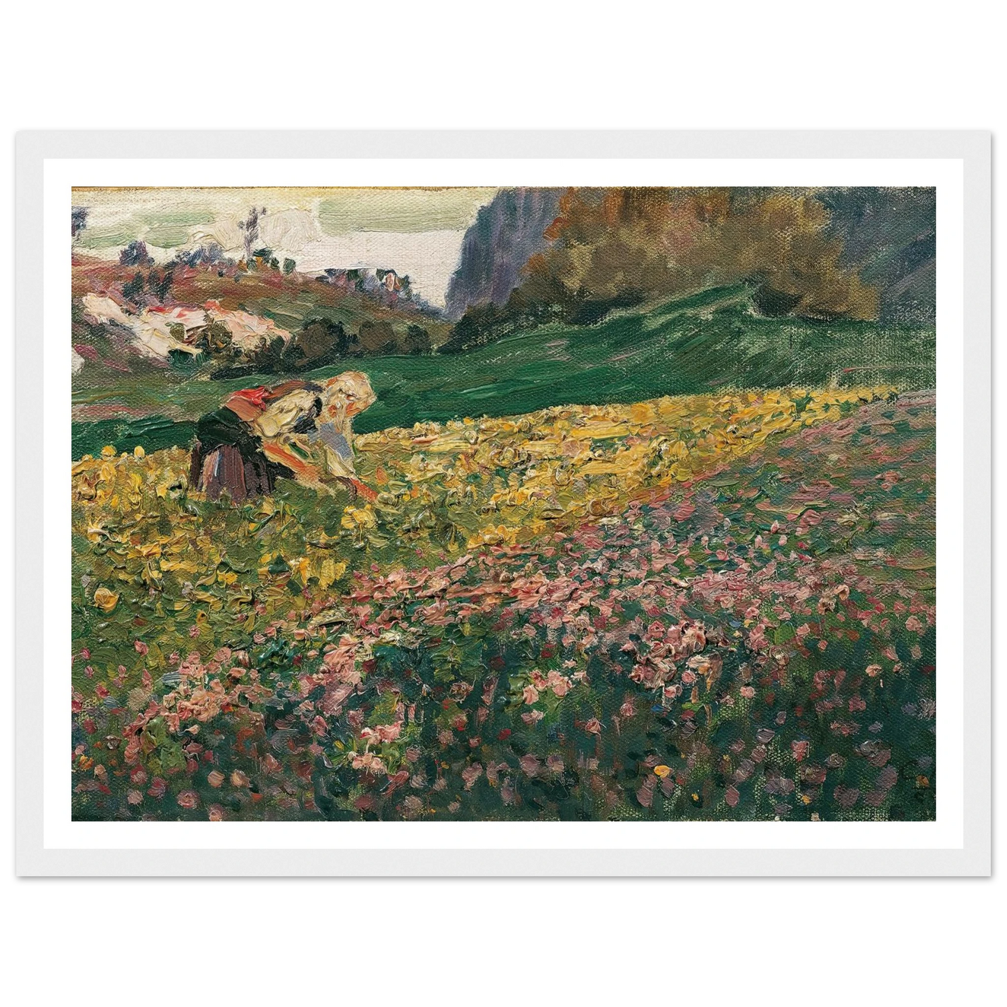 Mädchen in der Blumenwiese (1909) Art Print | Carl Moll - Framed Poster - 30x40 cm / 12x16″ - Black frame
