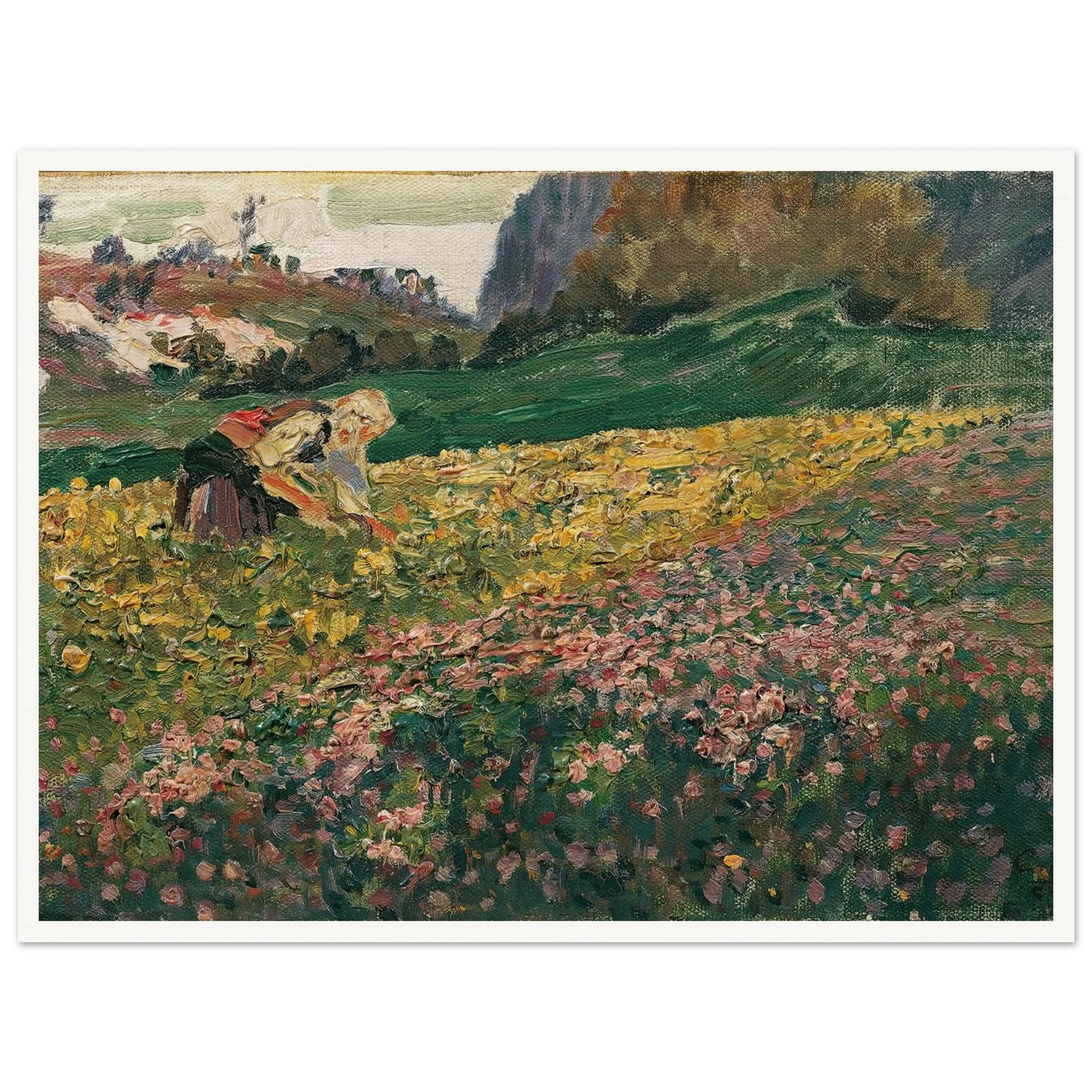 Mädchen in der Blumenwiese (1909) Art Print | Carl Moll - Framed Poster - 30x40 cm / 12x16″ - Black frame