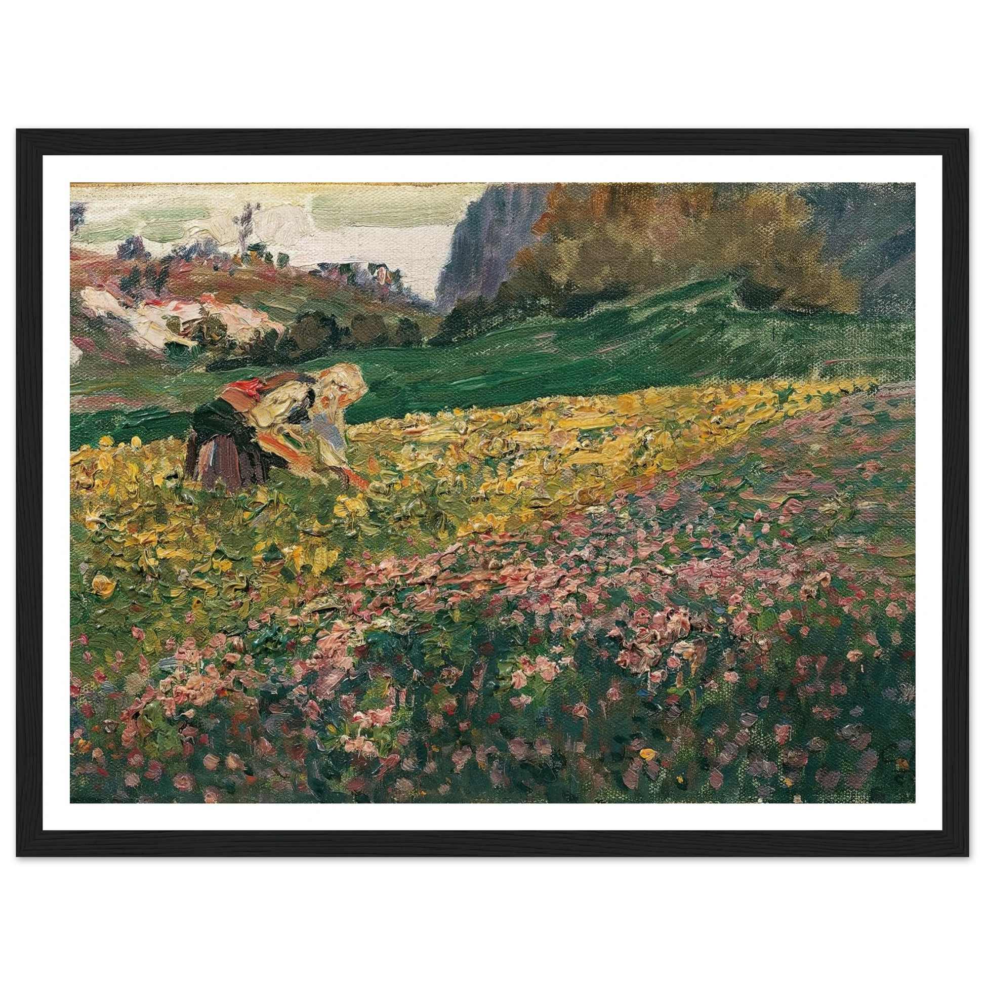 Mädchen in der Blumenwiese (1909) Art Print | Carl Moll - Framed Poster - 30x40 cm / 12x16″ - Black frame