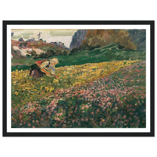 Mädchen in der Blumenwiese (1909) Art Print | Carl Moll - Framed Poster - 30x40 cm / 12x16″ - Black frame