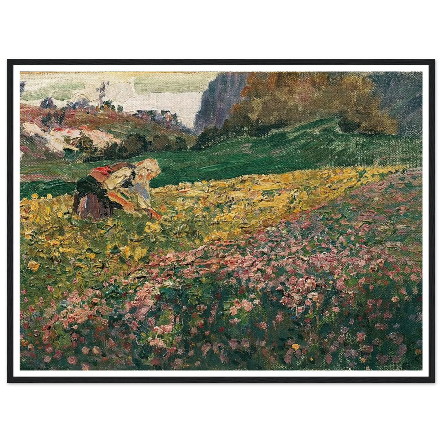 Mädchen in der Blumenwiese (1909) Art Print | Carl Moll - Framed Poster - 30x40 cm / 12x16″ - Black frame