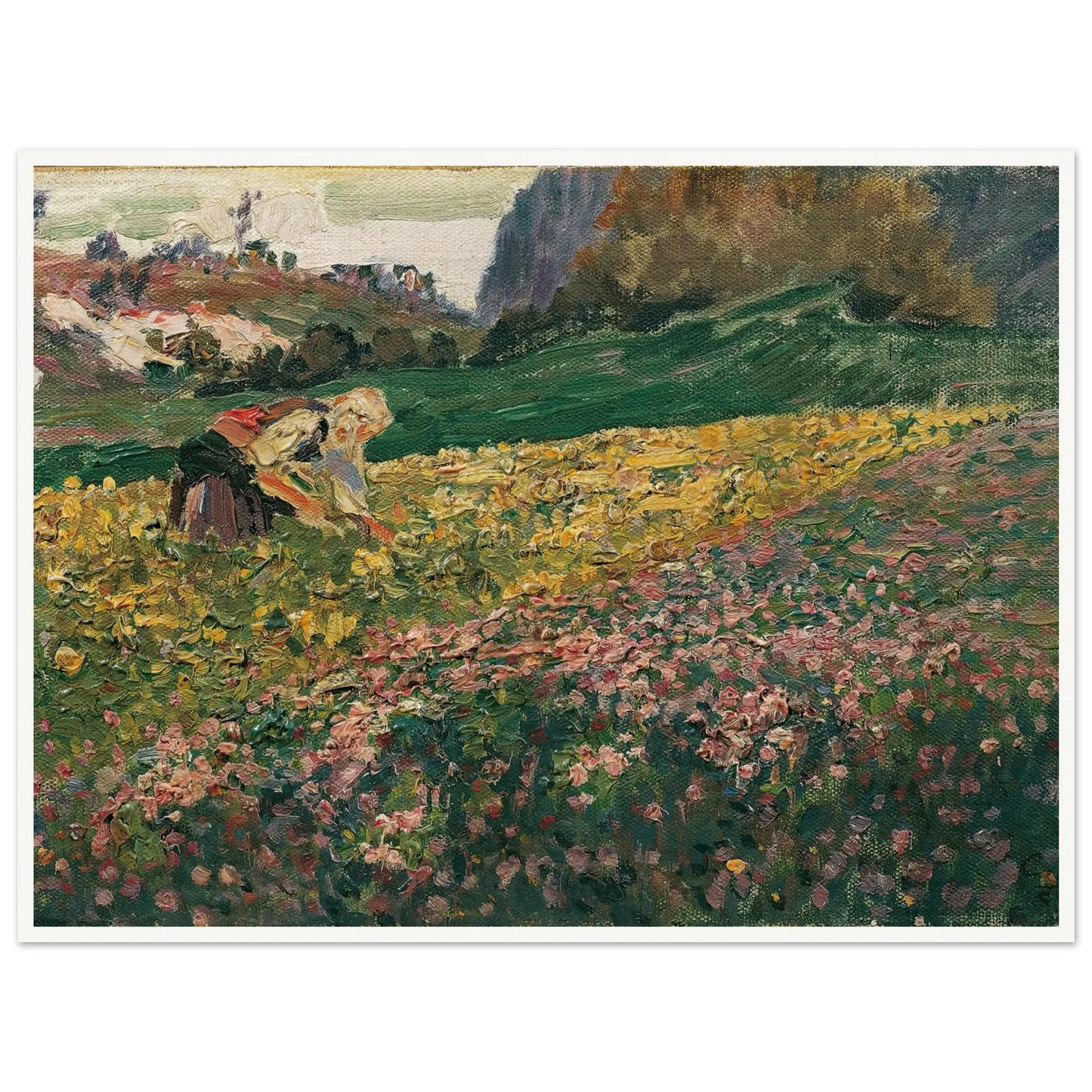 Mädchen in der Blumenwiese (1909) Art Print | Carl Moll - Framed Poster - 30x40 cm / 12x16″ - Black frame