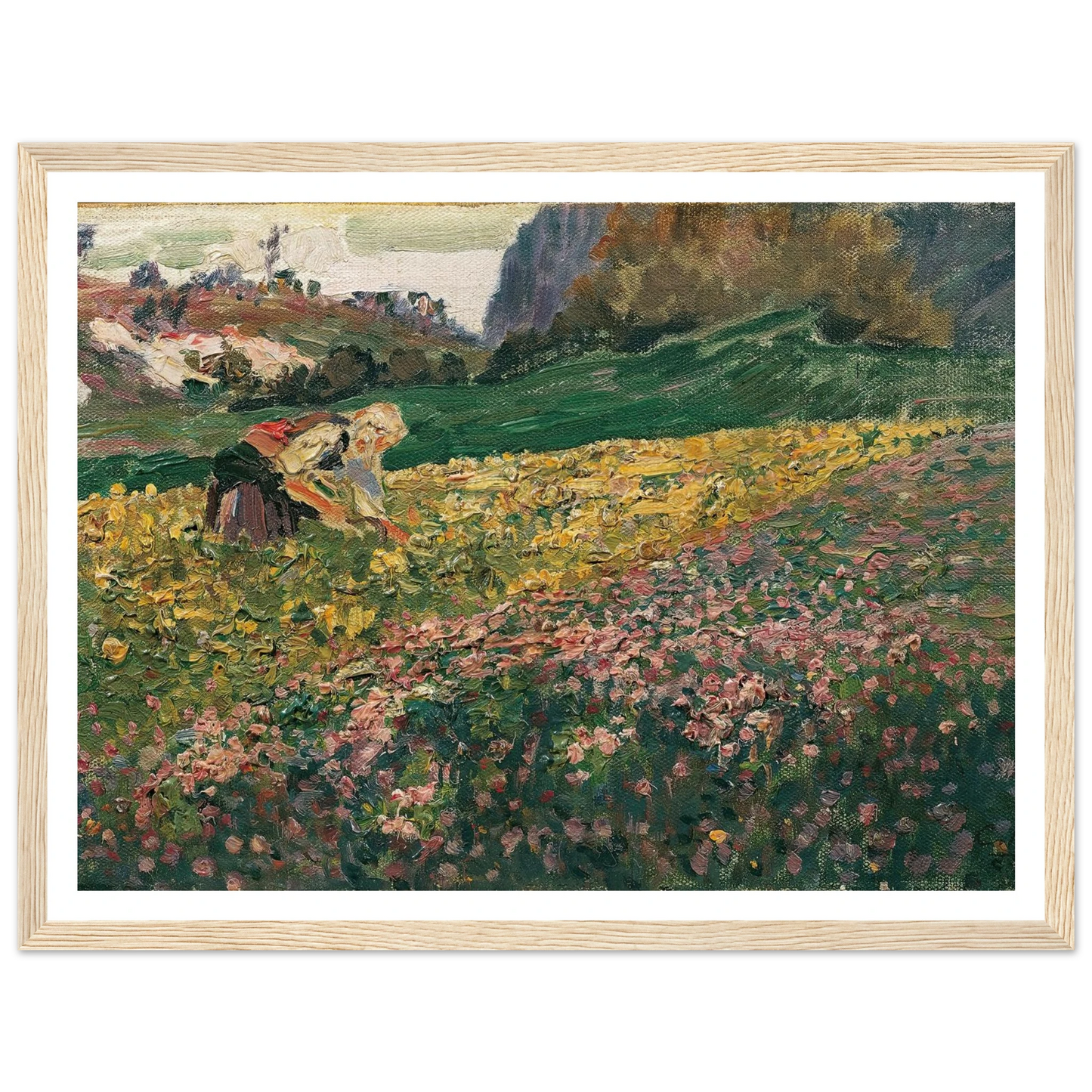 Mädchen in der Blumenwiese (1909) Art Print | Carl Moll - Framed Poster - 30x40 cm / 12x16″ - Black frame