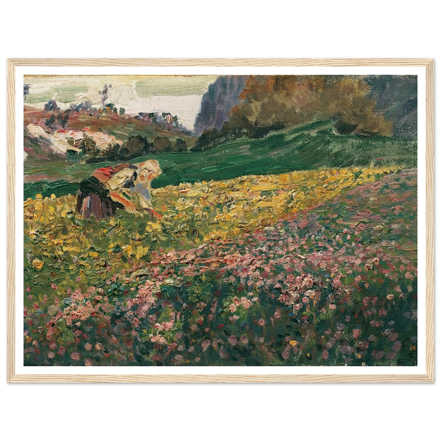 Mädchen in der Blumenwiese (1909) Art Print | Carl Moll - Framed Poster - 30x40 cm / 12x16″ - Black frame