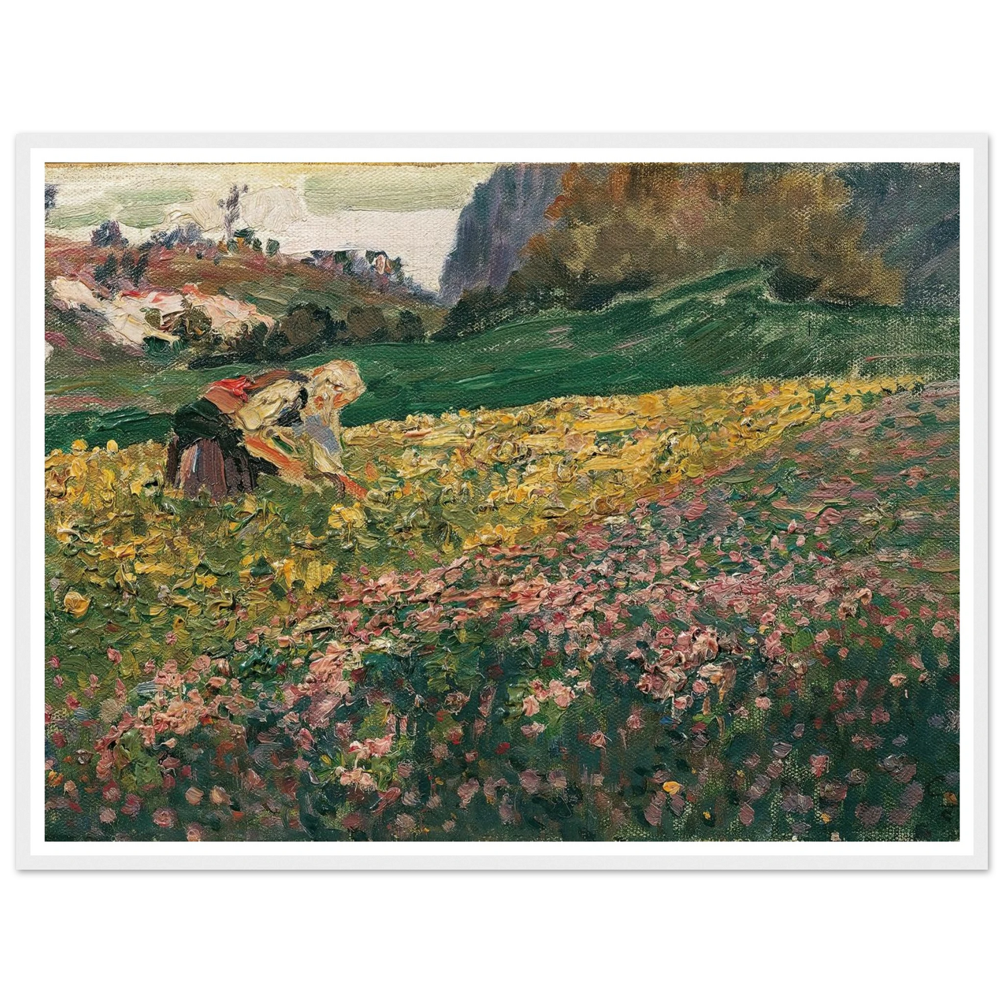 Mädchen in der Blumenwiese (1909) Art Print | Carl Moll - Framed Poster - 30x40 cm / 12x16″ - Black frame