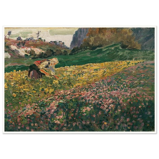 Mädchen in der Blumenwiese (1909) Art Print | Carl Moll - Framed Poster - 30x40 cm / 12x16″ - Black frame