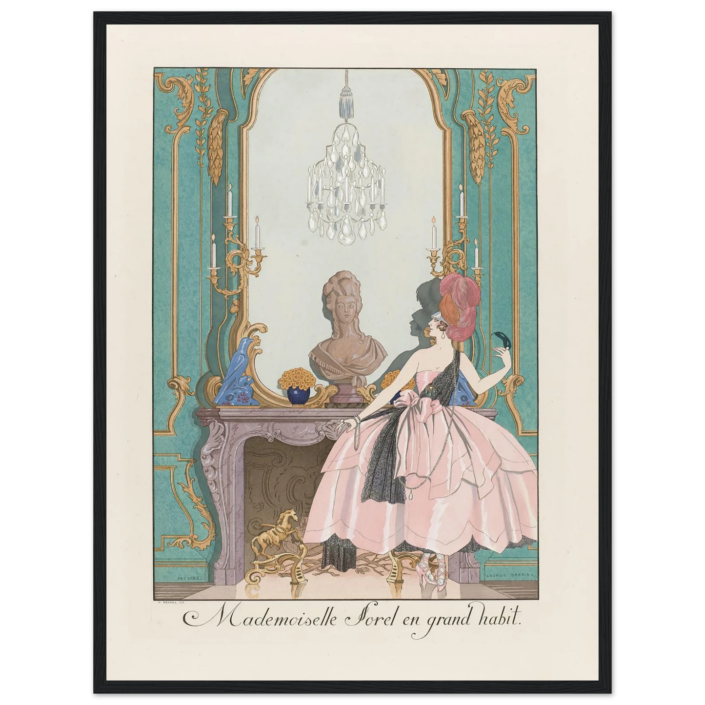 Mademoiselle Sorel en grand habit (1924) Art Print | George Barbier - Framed Poster - 30x40 cm / 12x16″ - Black frame
