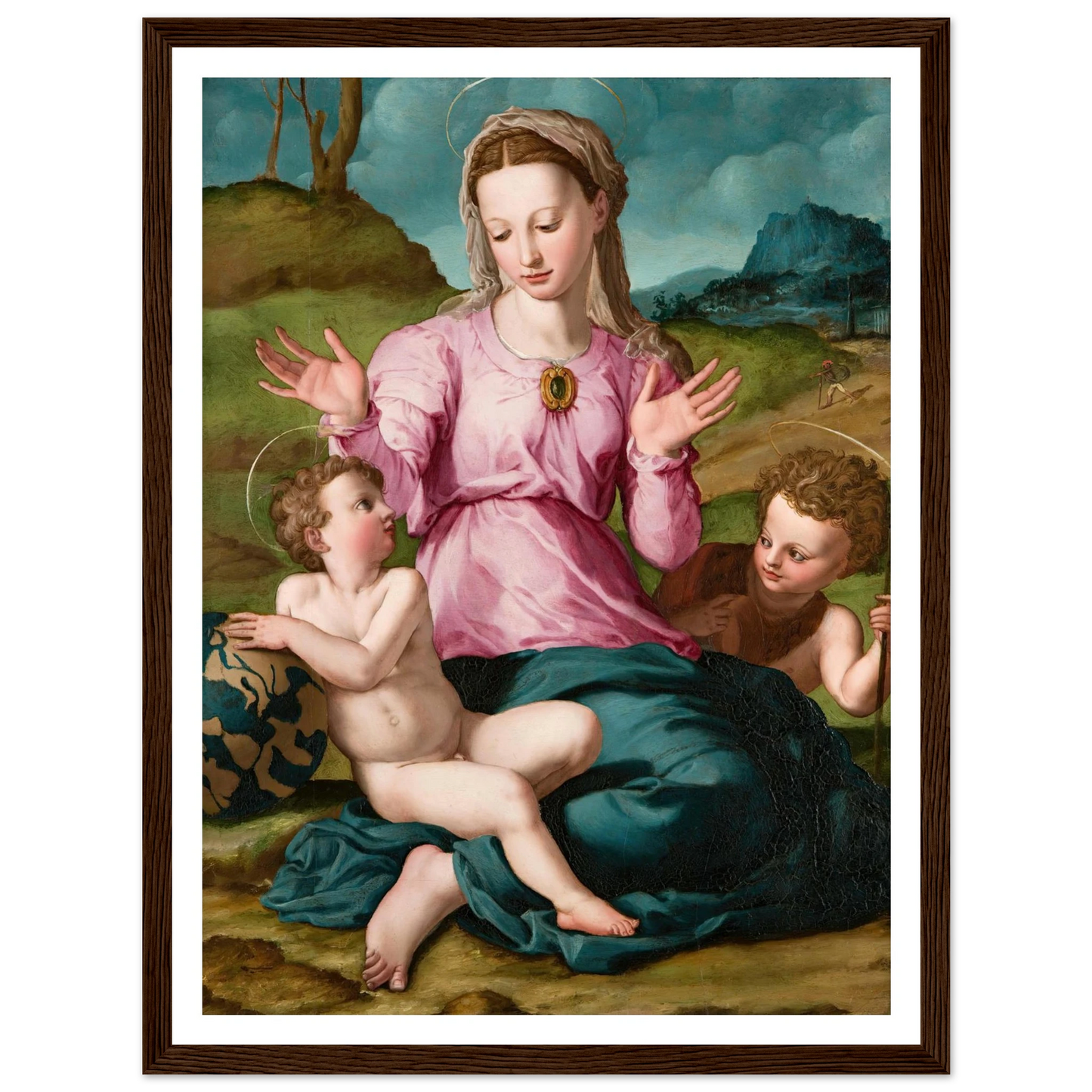 Madonna and Child with Saint John the Baptist (ca. 1540) Art Print | Agnolo Bronzino - Framed Poster - 30x40 cm / 12x16″ - Black frame