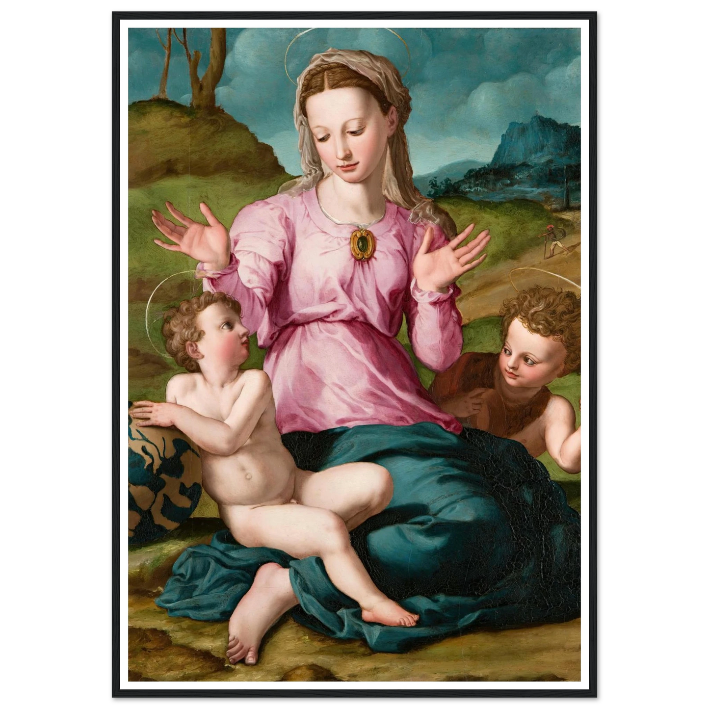 Madonna and Child with Saint John the Baptist (ca. 1540) Art Print | Agnolo Bronzino - Framed Poster - 30x40 cm / 12x16″ - Black frame
