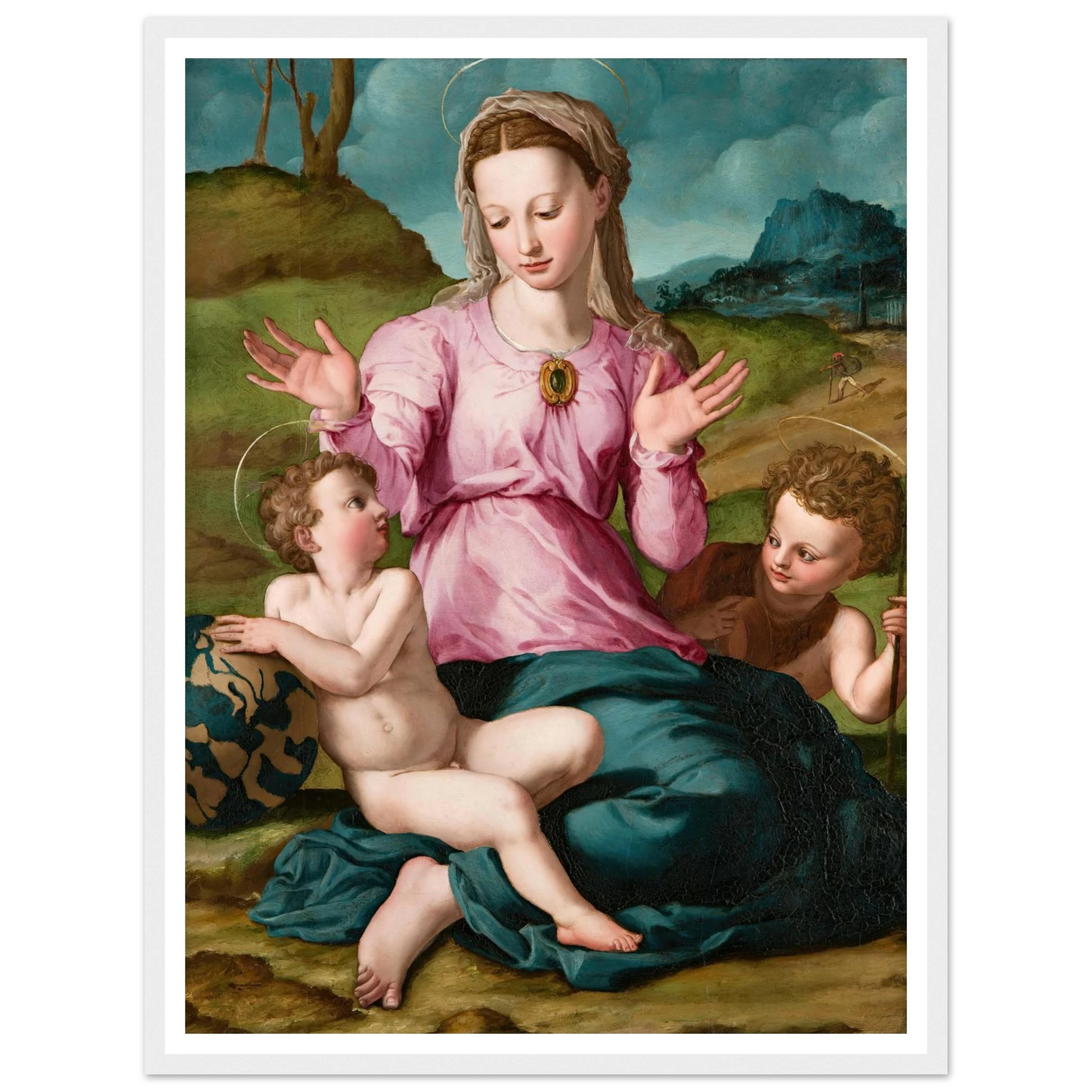 Madonna and Child with Saint John the Baptist (ca. 1540) Art Print | Agnolo Bronzino - Framed Poster - 30x40 cm / 12x16″ - Black frame