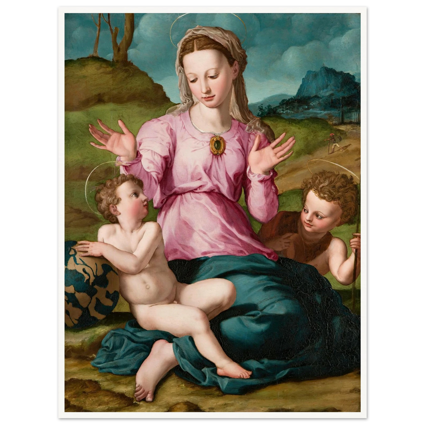Madonna and Child with Saint John the Baptist (ca. 1540) Art Print | Agnolo Bronzino - Framed Poster - 30x40 cm / 12x16″ - Black frame
