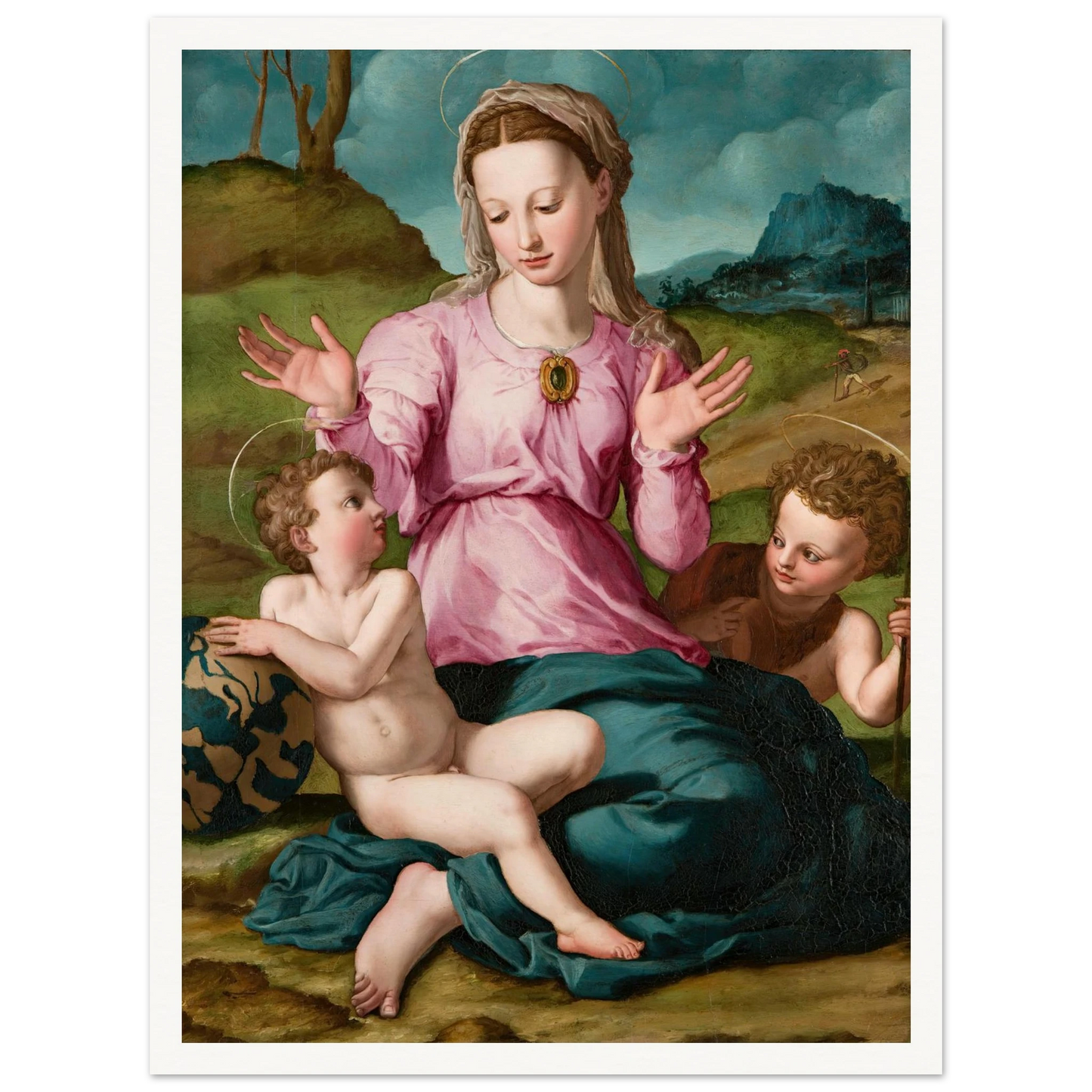 Madonna and Child with Saint John the Baptist (ca. 1540) Art Print | Agnolo Bronzino - Framed Poster - 30x40 cm / 12x16″ - Black frame