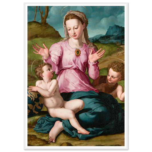 Madonna and Child with Saint John the Baptist (ca. 1540) Art Print | Agnolo Bronzino - Framed Poster - 30x40 cm / 12x16″ - Black frame