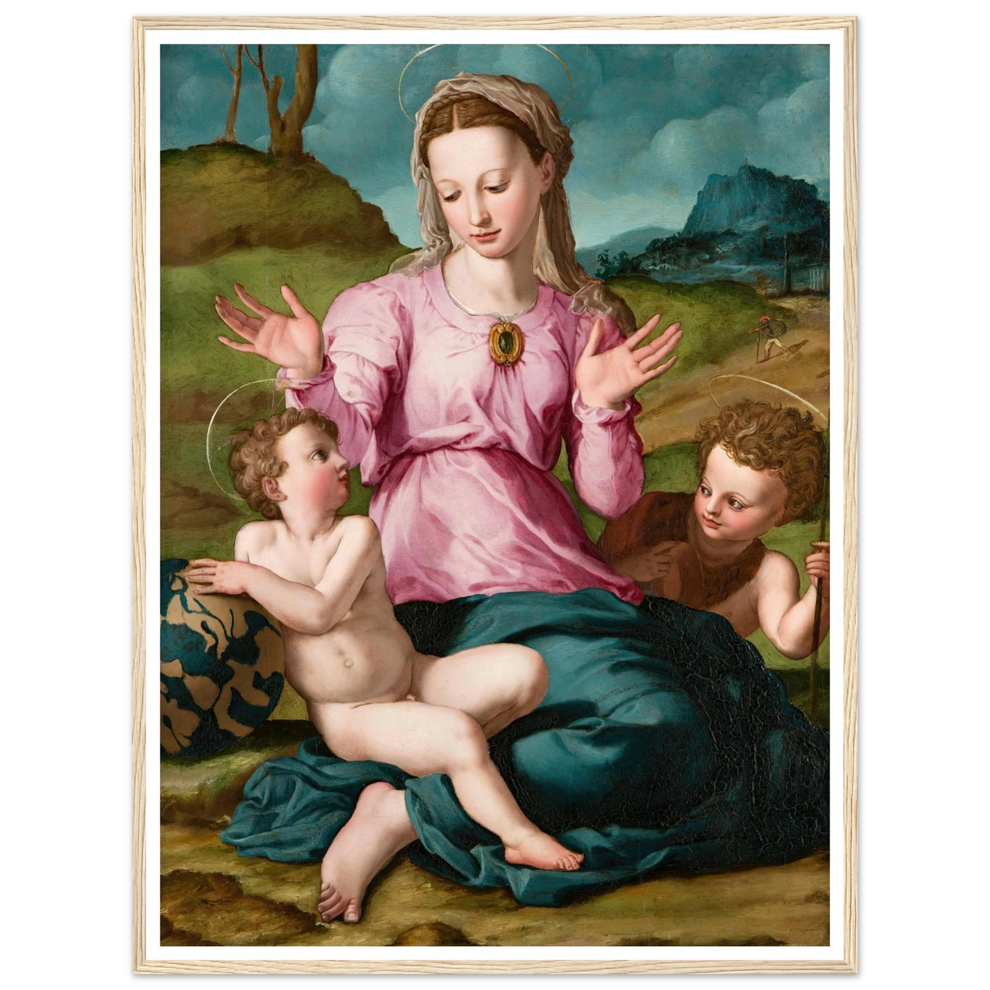 Madonna and Child with Saint John the Baptist (ca. 1540) Art Print | Agnolo Bronzino - Framed Poster - 30x40 cm / 12x16″ - Black frame
