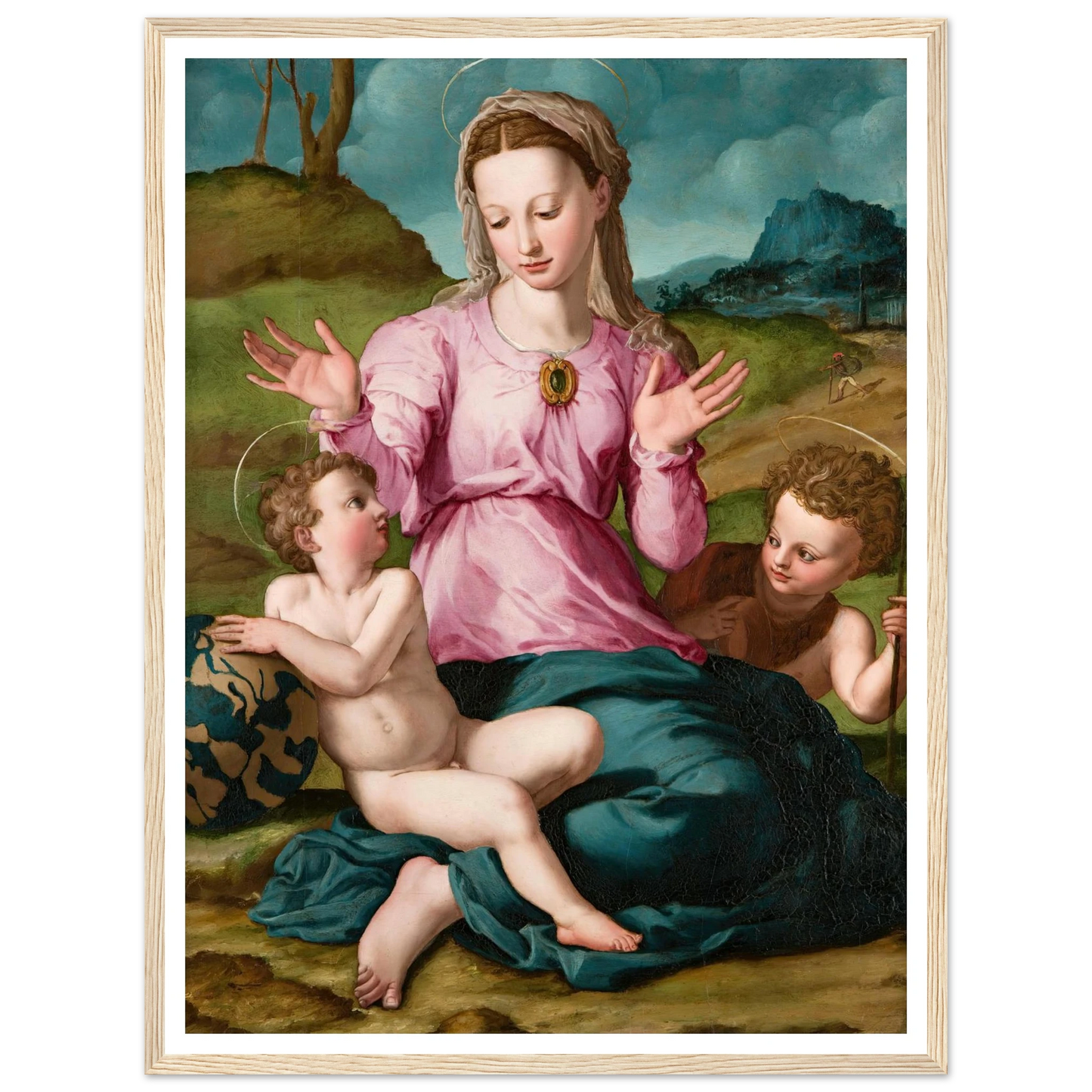 Madonna and Child with Saint John the Baptist (ca. 1540) Art Print | Agnolo Bronzino - Framed Poster - 30x40 cm / 12x16″ - Black frame