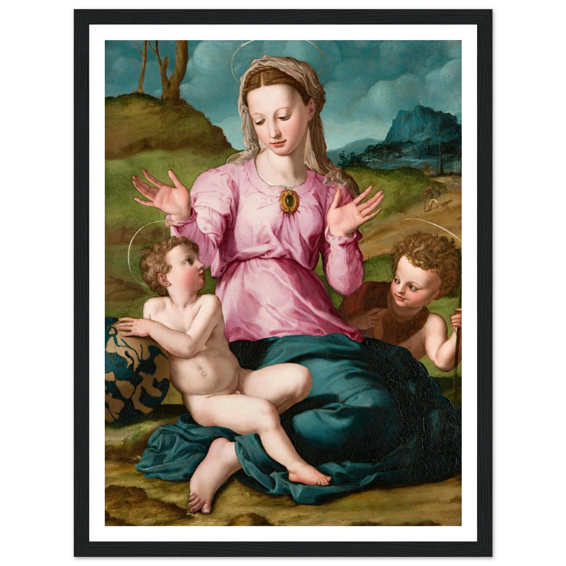 Madonna and Child with Saint John the Baptist (ca. 1540) Art Print | Agnolo Bronzino - Framed Poster - 30x40 cm / 12x16″ - Black frame