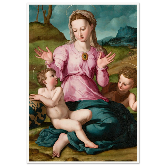 Madonna and Child with Saint John the Baptist (ca. 1540) Art Print | Agnolo Bronzino - Framed Poster - 30x40 cm / 12x16″ - Black frame