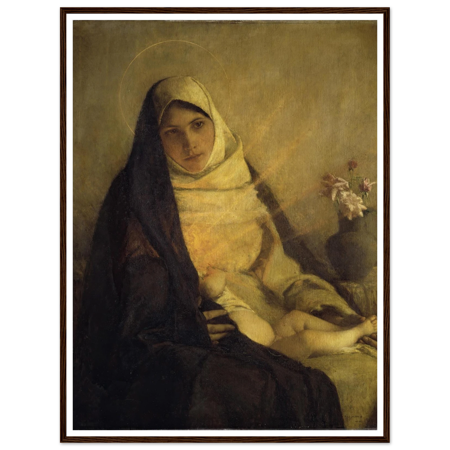 Madonna of the Rose (1885) Art Print | Pascal Adolphe Jean Dagnan Bouveret - Framed Poster - 30x40 cm / 12x16″ - Black frame