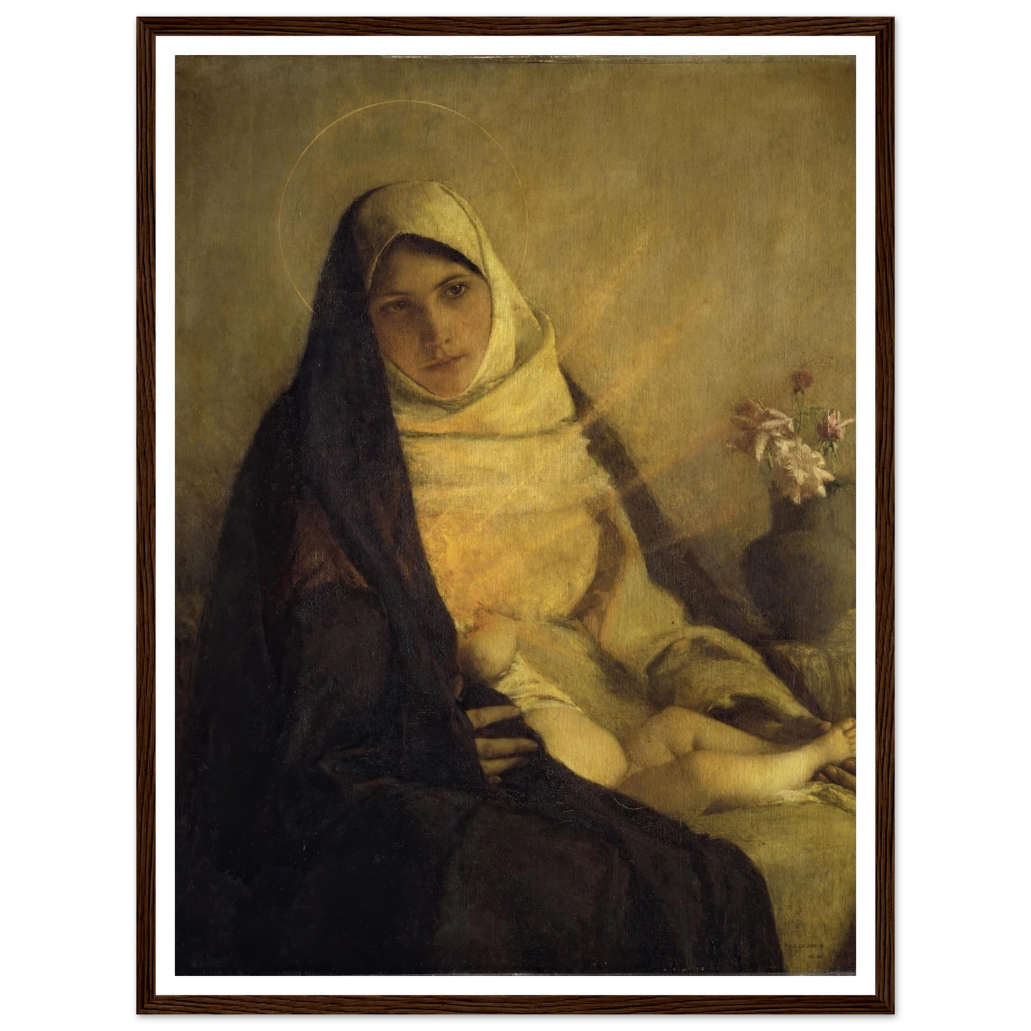 Madonna of the Rose (1885) Art Print | Pascal Adolphe Jean Dagnan Bouveret - Framed Poster - 30x40 cm / 12x16″ - Black frame