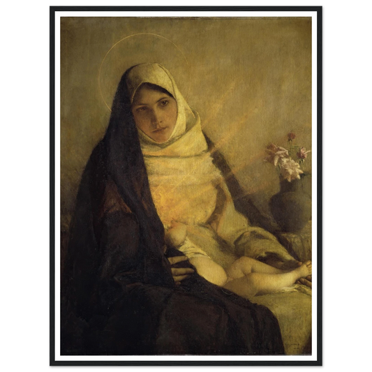 Madonna of the Rose (1885) Art Print | Pascal Adolphe Jean Dagnan Bouveret - Framed Poster - 30x40 cm / 12x16″ - Black frame