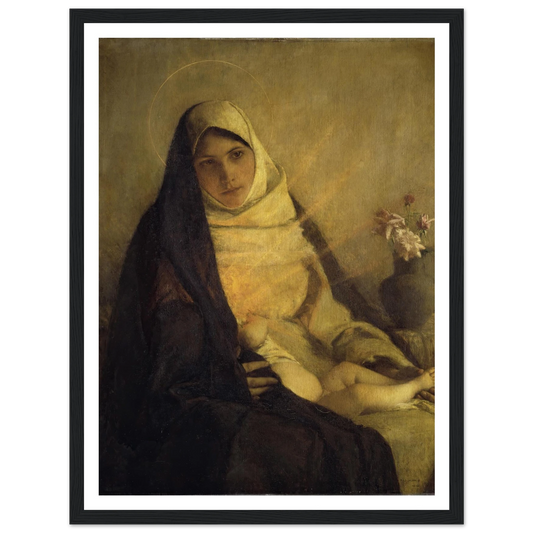 Madonna of the Rose (1885) Art Print | Pascal Adolphe Jean Dagnan Bouveret - Framed Poster - 30x40 cm / 12x16″ - Black frame