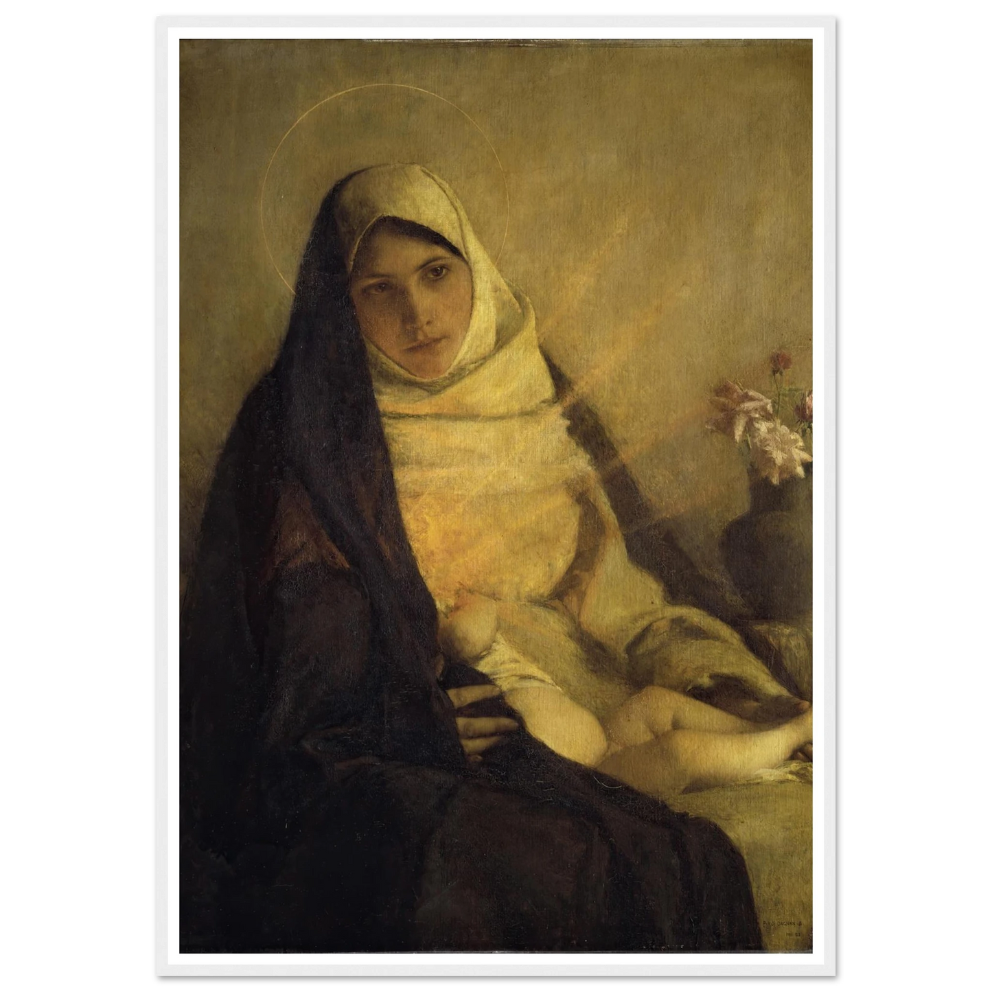 Madonna of the Rose (1885) Art Print | Pascal Adolphe Jean Dagnan Bouveret - Framed Poster - 30x40 cm / 12x16″ - Black frame