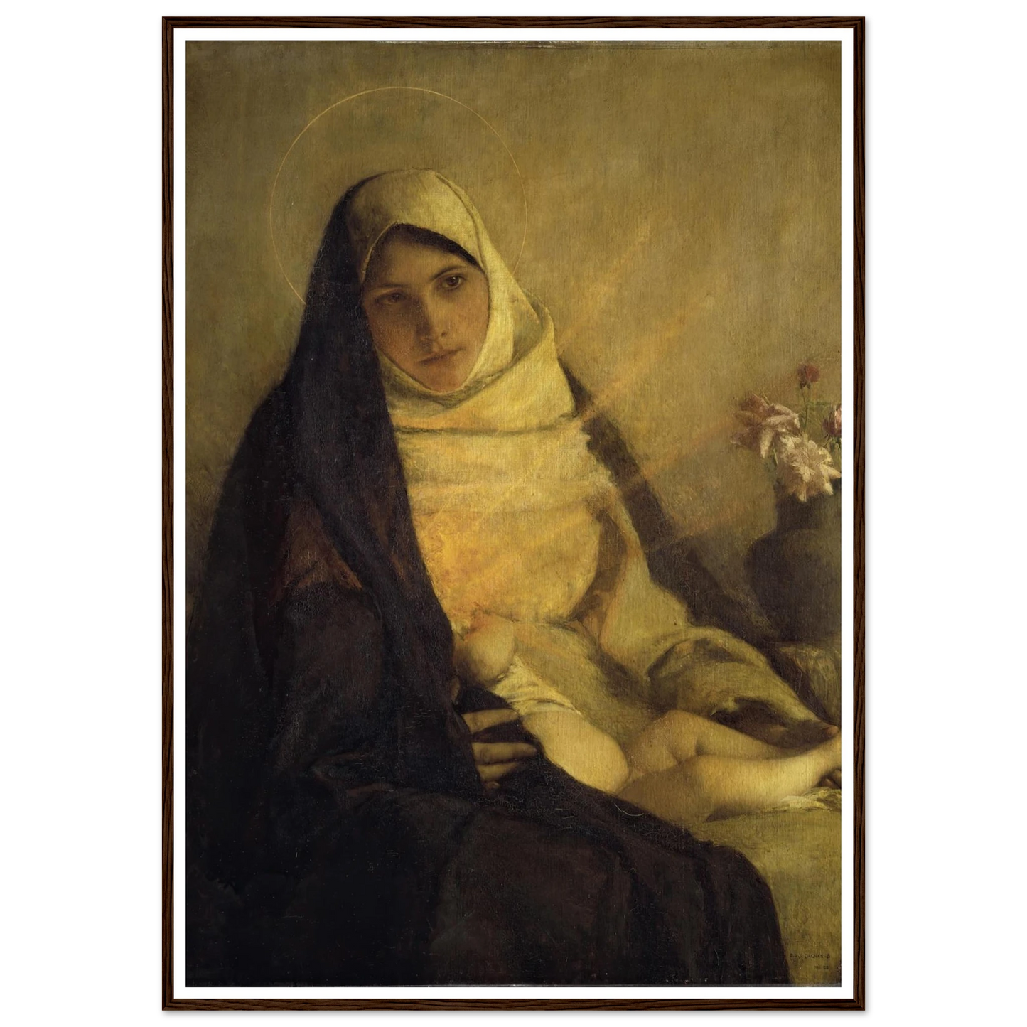 Madonna of the Rose (1885) Art Print | Pascal Adolphe Jean Dagnan Bouveret - Framed Poster - 30x40 cm / 12x16″ - Black frame