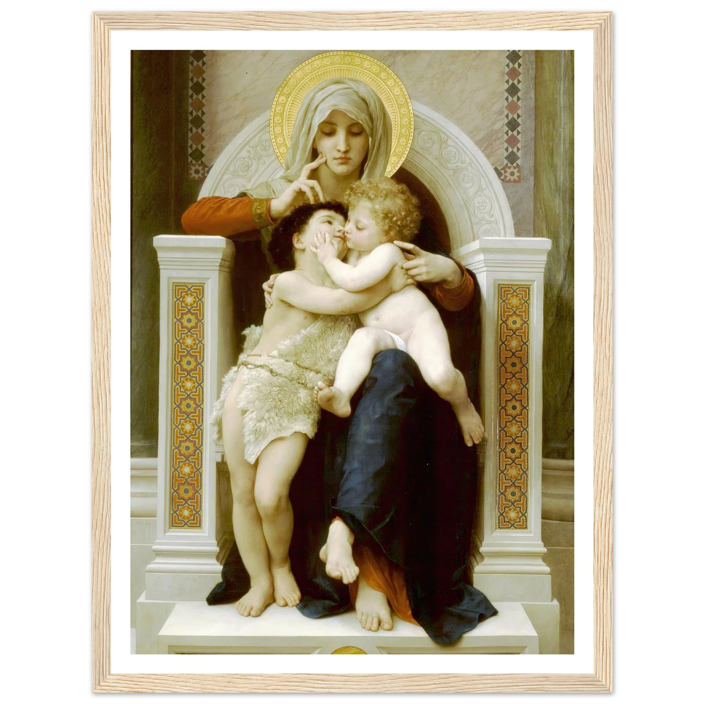Madonna with child and John the Baptist (1875) Art Print | William Bouguereau - Framed Poster - 30x40 cm / 12x16″ - Black frame