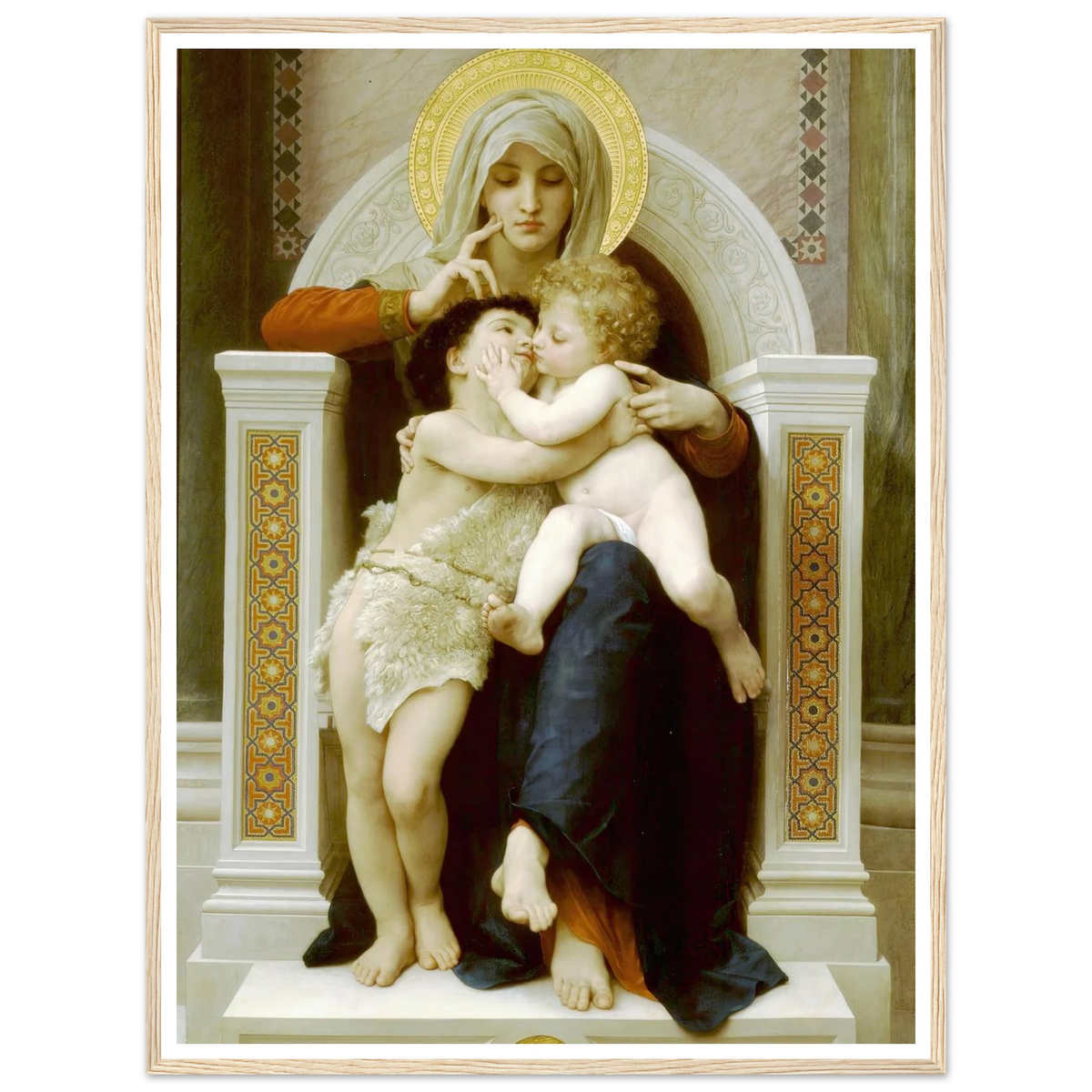 Madonna with child and John the Baptist (1875) Art Print | William Bouguereau - Framed Poster - 30x40 cm / 12x16″ - Black frame