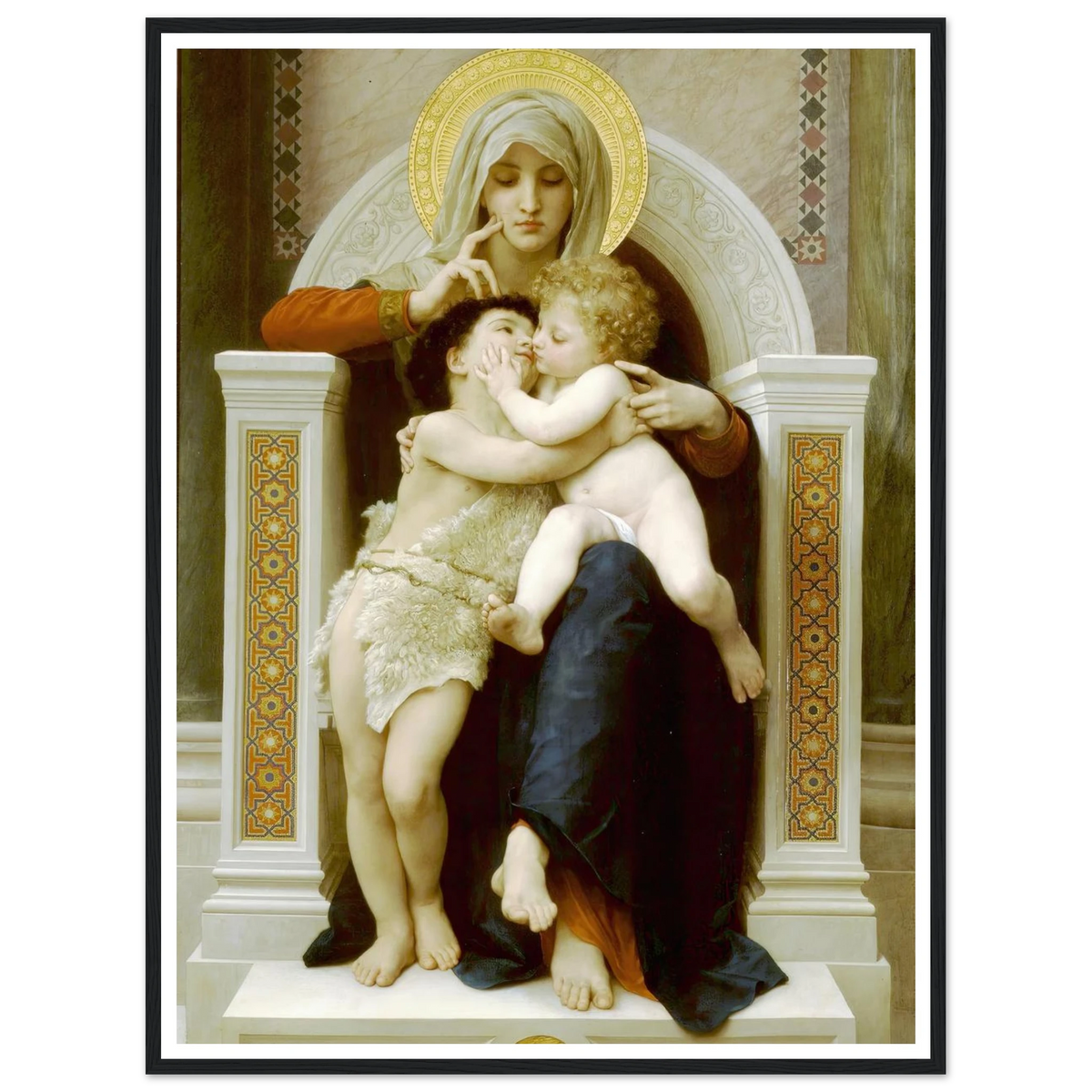 Madonna with child and John the Baptist (1875) Art Print | William Bouguereau - Framed Poster - 30x40 cm / 12x16″ - Black frame